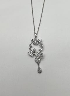 Diamond Butterfly Butterflies Pave Set Hearts 14K White Gold Pendant Necklace
