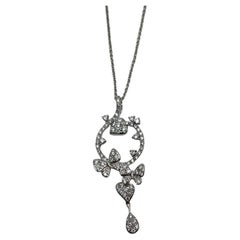 Diamant Schmetterling Schmetterlinge Pave Set Herzen 14K Weißgold Anhänger Halskette