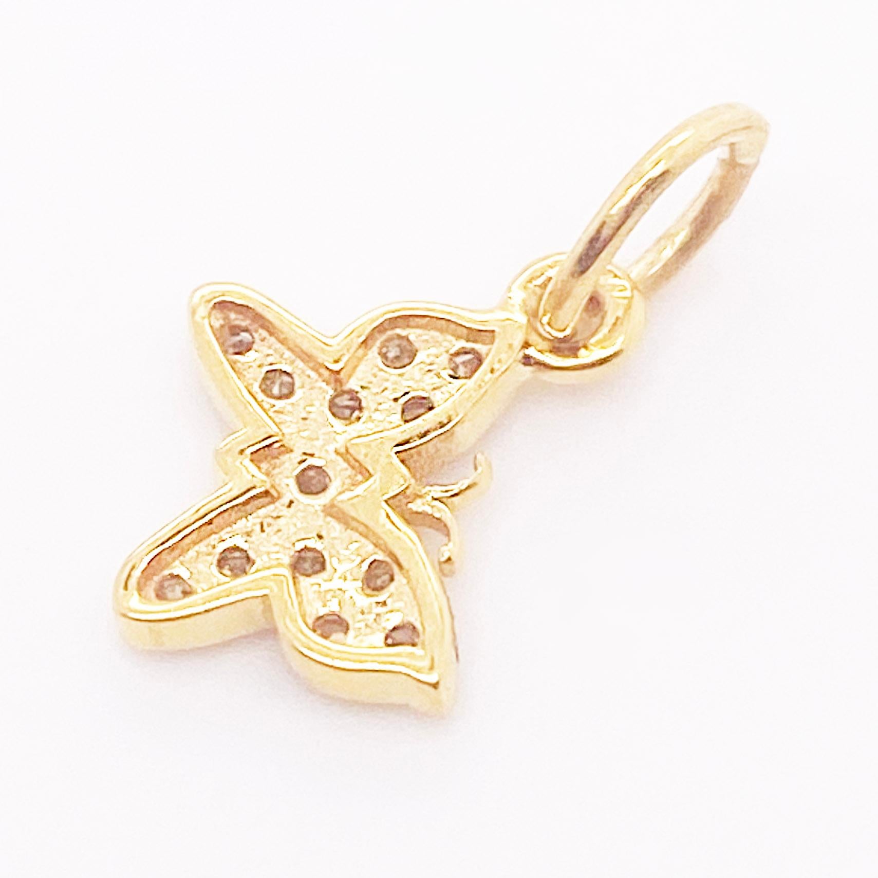 Contemporary Diamond Butterfly Charm. .11 Carat Diamond Charm, Pave Diamond Butterfly Pendant For Sale
