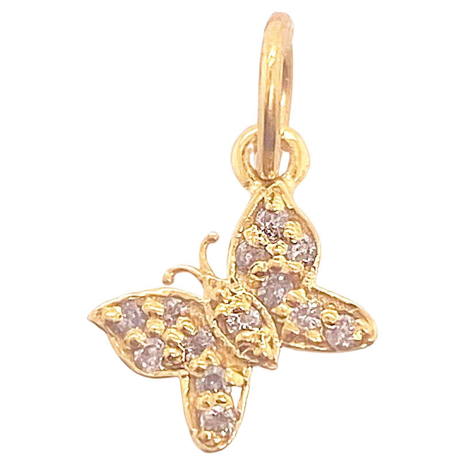 Très beau collier ou bracelet à breloques papillon pavé de diamants en or 14 carats en vente