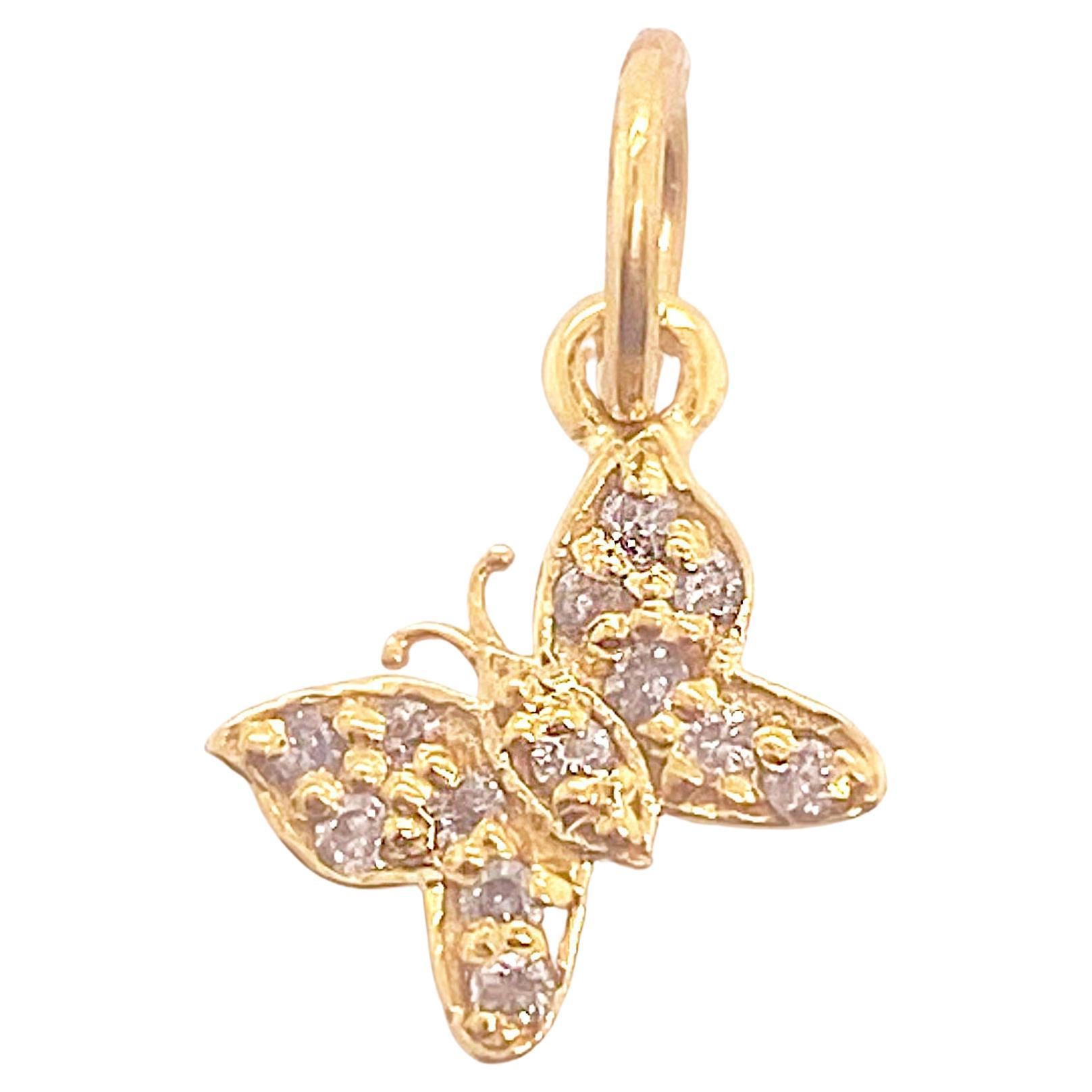 Diamond Butterfly Charm. .11 Carat Diamond Charm, Pave Diamond Butterfly Pendant For Sale