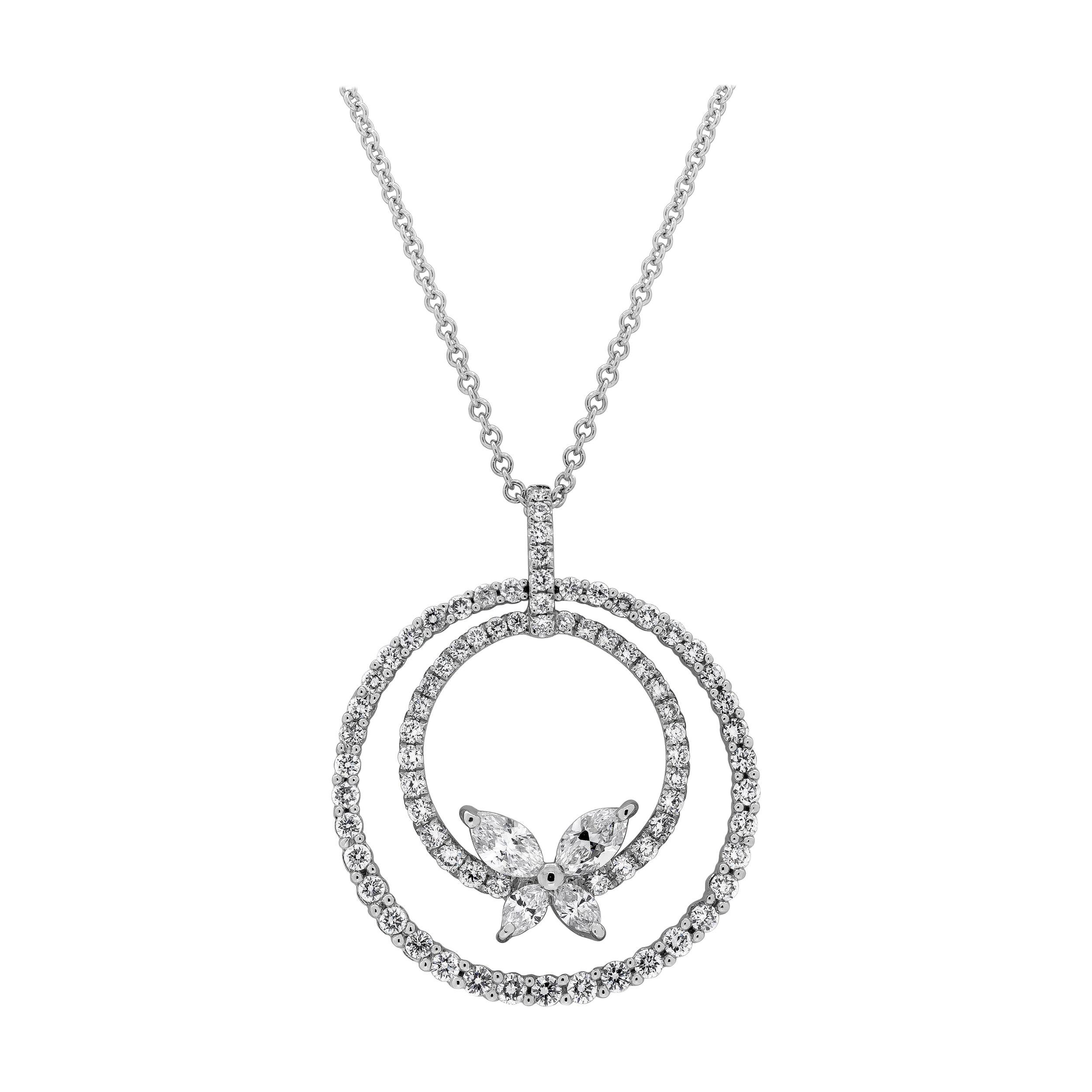 Roman Malakov 1.40 Carats Total Round and Marquis Cut Diamonds Pendant Necklace For Sale