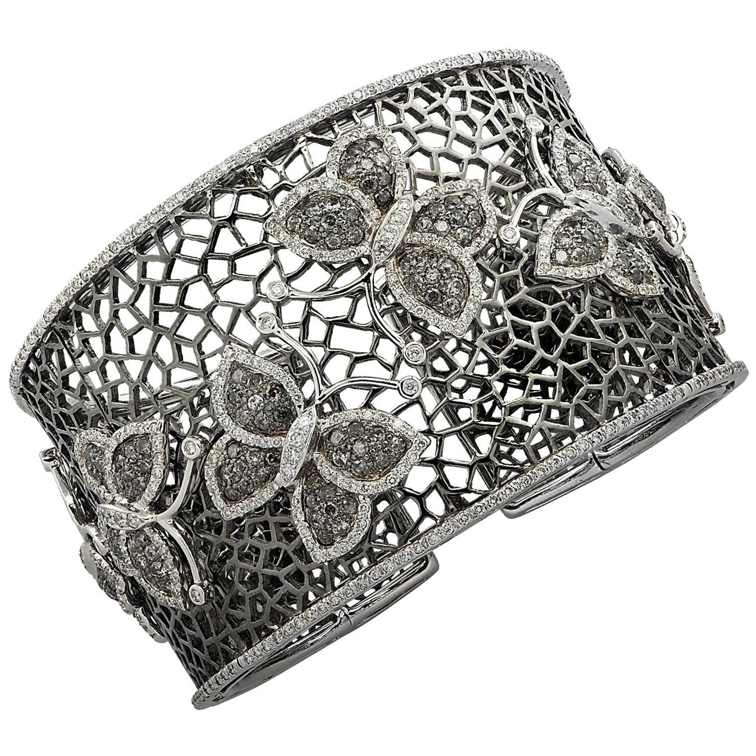 Diamond Butterfly Cuff Bangle Bracelet For Sale at 1stDibs
