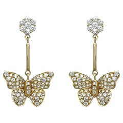 Diamant-Schmetterlings-Ohrringe mit 0,85 Karat 14K Gelbgold
