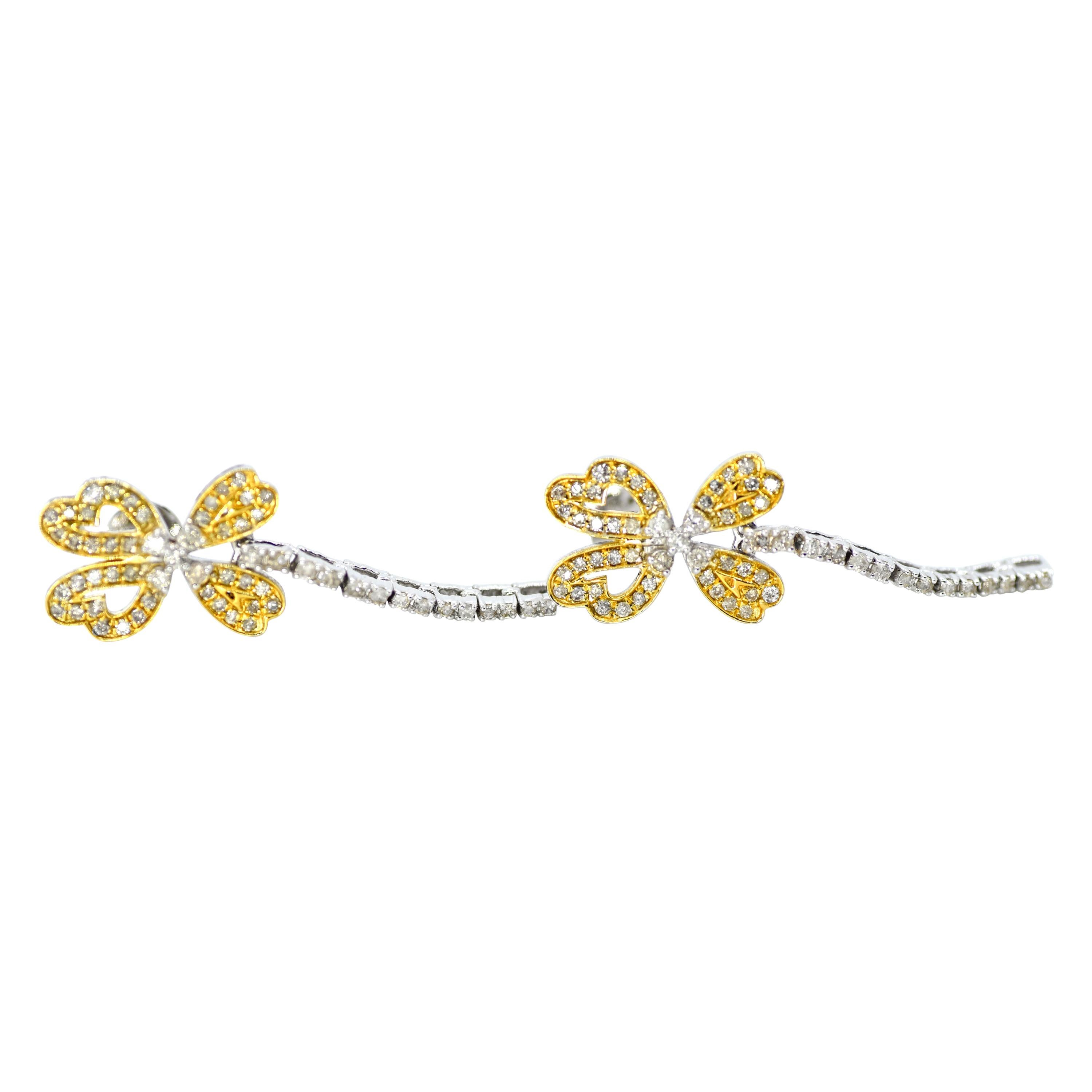 Diamond Butterfly Dangler Earrings in 18 Karat Yellow Gold For Sale