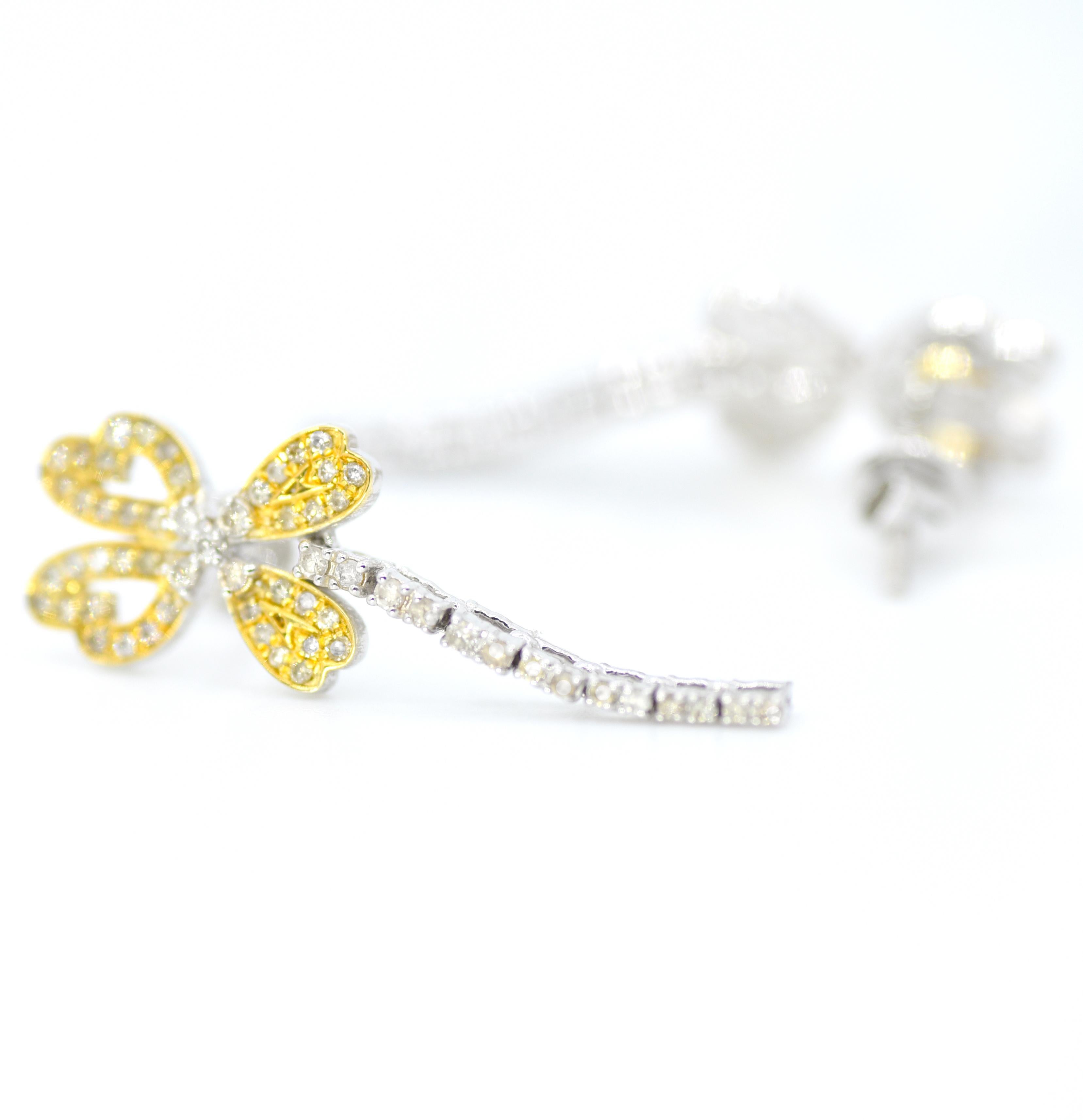 Modern Diamond Butterfly Dangler Earrings in 18 Karat Yellow Gold For Sale