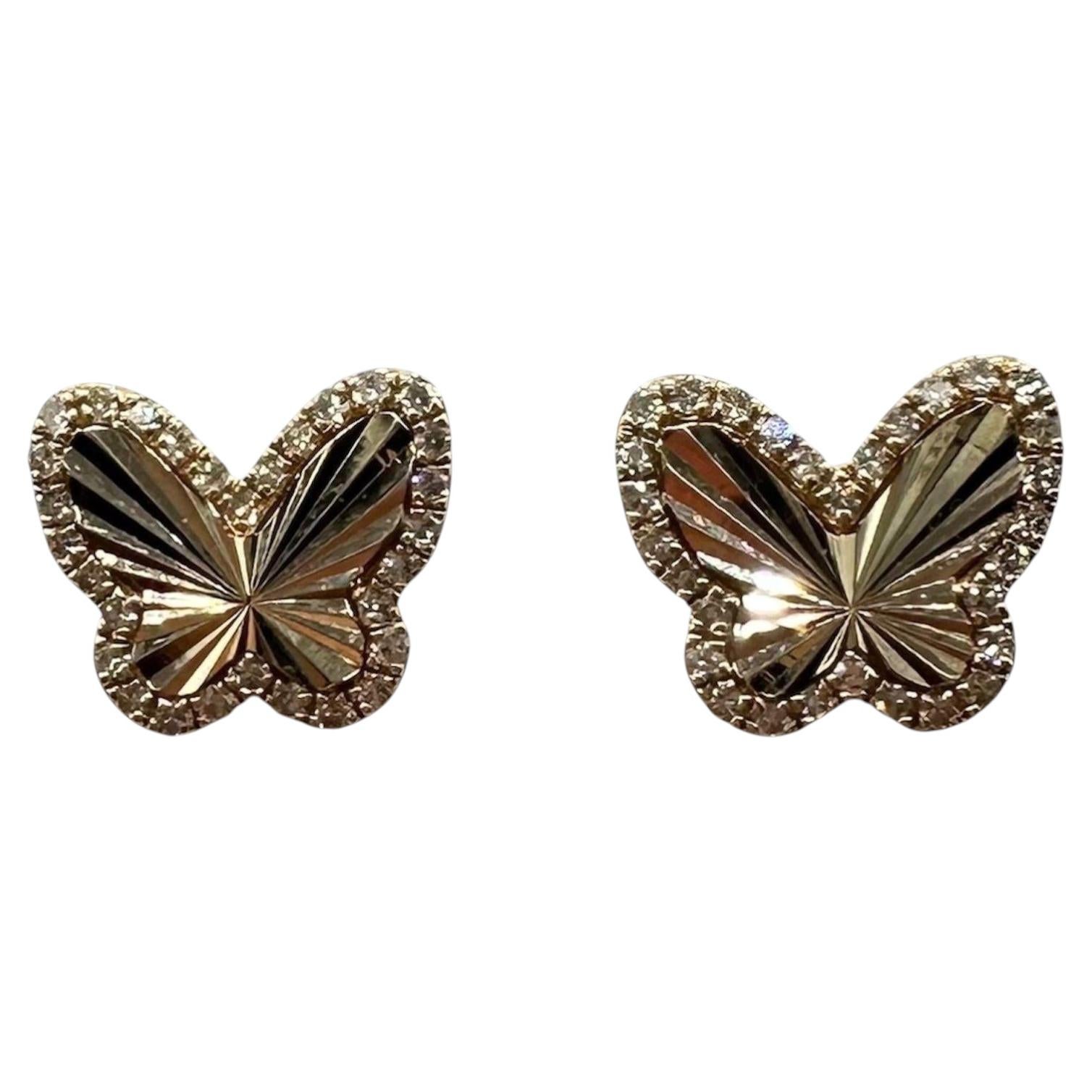 Orecchini a farfalla con diamanti, oro giallo 10kt, 0,20 ct totali, HI SI, con chiusura a vite, nuovi