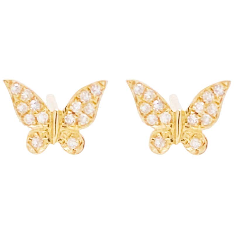 14 Karat Rose Gold Diamond Lace Monarch Hinge Butterfly Earrings For ...