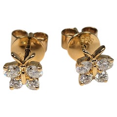 Boucles d'oreilles papillon en or jaune 14 carats et diamants