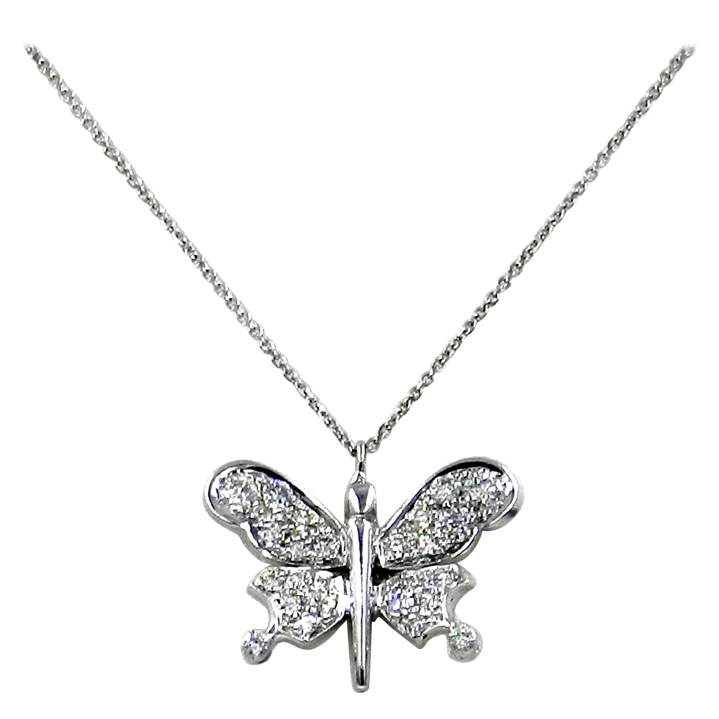Diamond Butterfly Garavelli Pendant in 18 Karat Gold For Sale