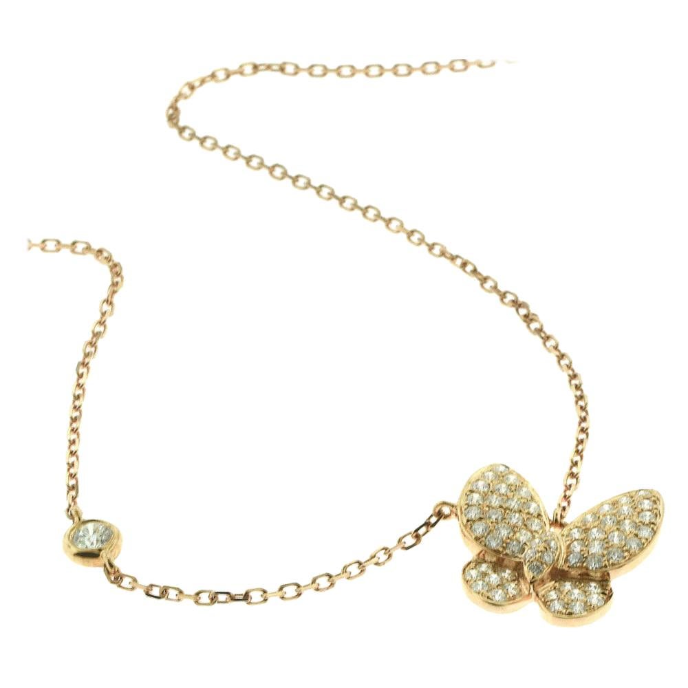 Diamond Butterfly in 18 Karat Rose Gold Necklace