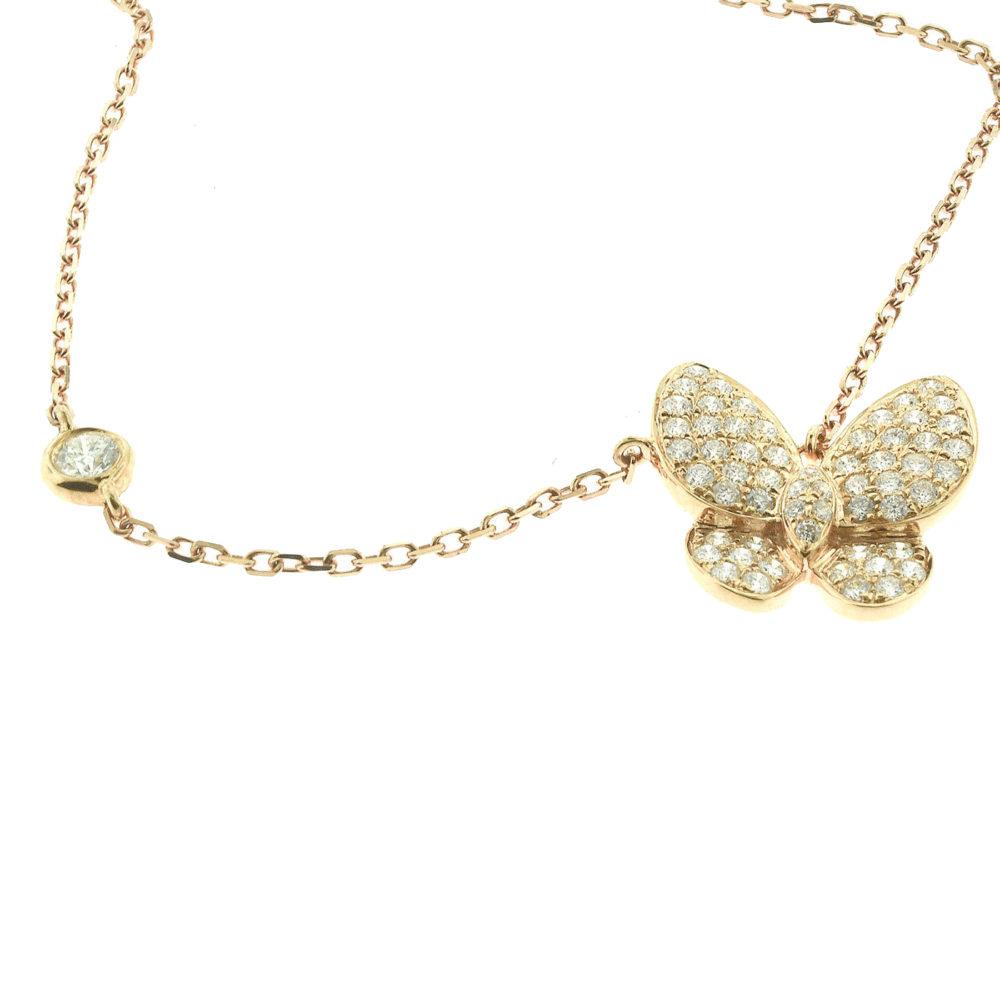 Brilliant Cut Diamond Butterfly in 18 Karat Rose Gold Necklace