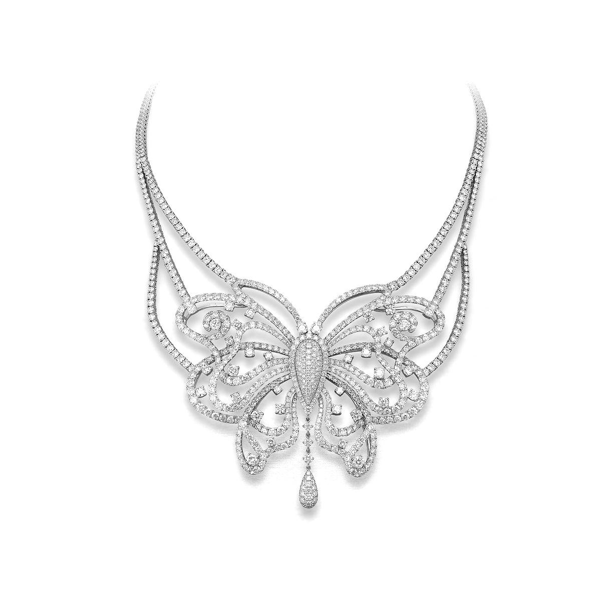 Butterfly necklace in 18kt white gold set with 907 diamonds 38.97 cts