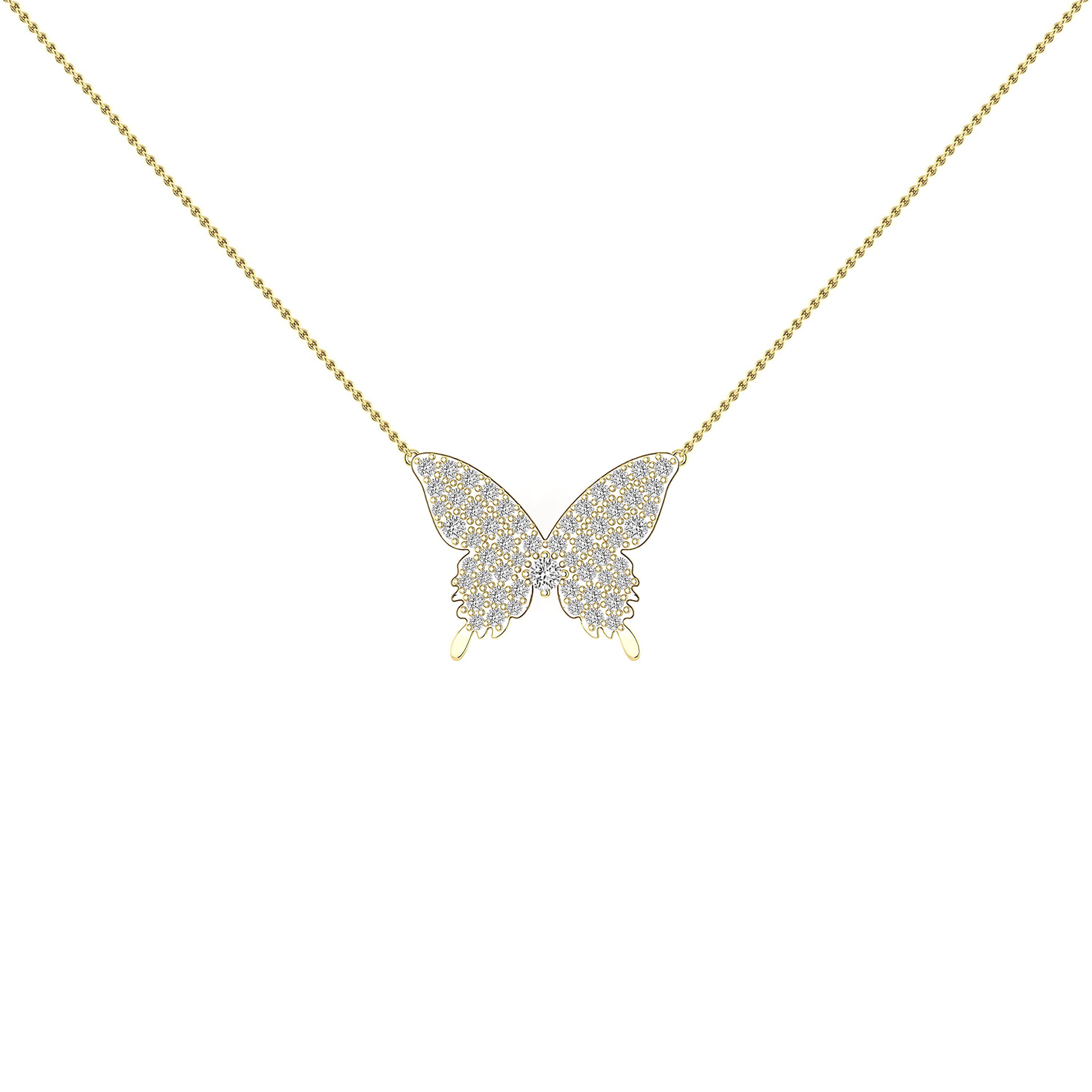 Contemporary Diamond Butterfly Necklace in 18 Karat Yellow Gold For Sale