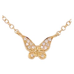 Diamond Butterfly Necklace, Minimalist Pave Butterfly Pendant, Adjustable, Gold