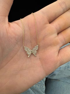 Diamond Butterfly Pendant Necklace 0.35 Carats 14 Karat Yellow Gold 2.13 Grams