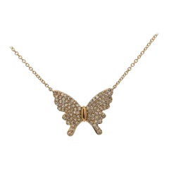 Diamond Butterfly Pendant Necklace 0.35 Carats 14 Karat Yellow Gold 2.13 Grams