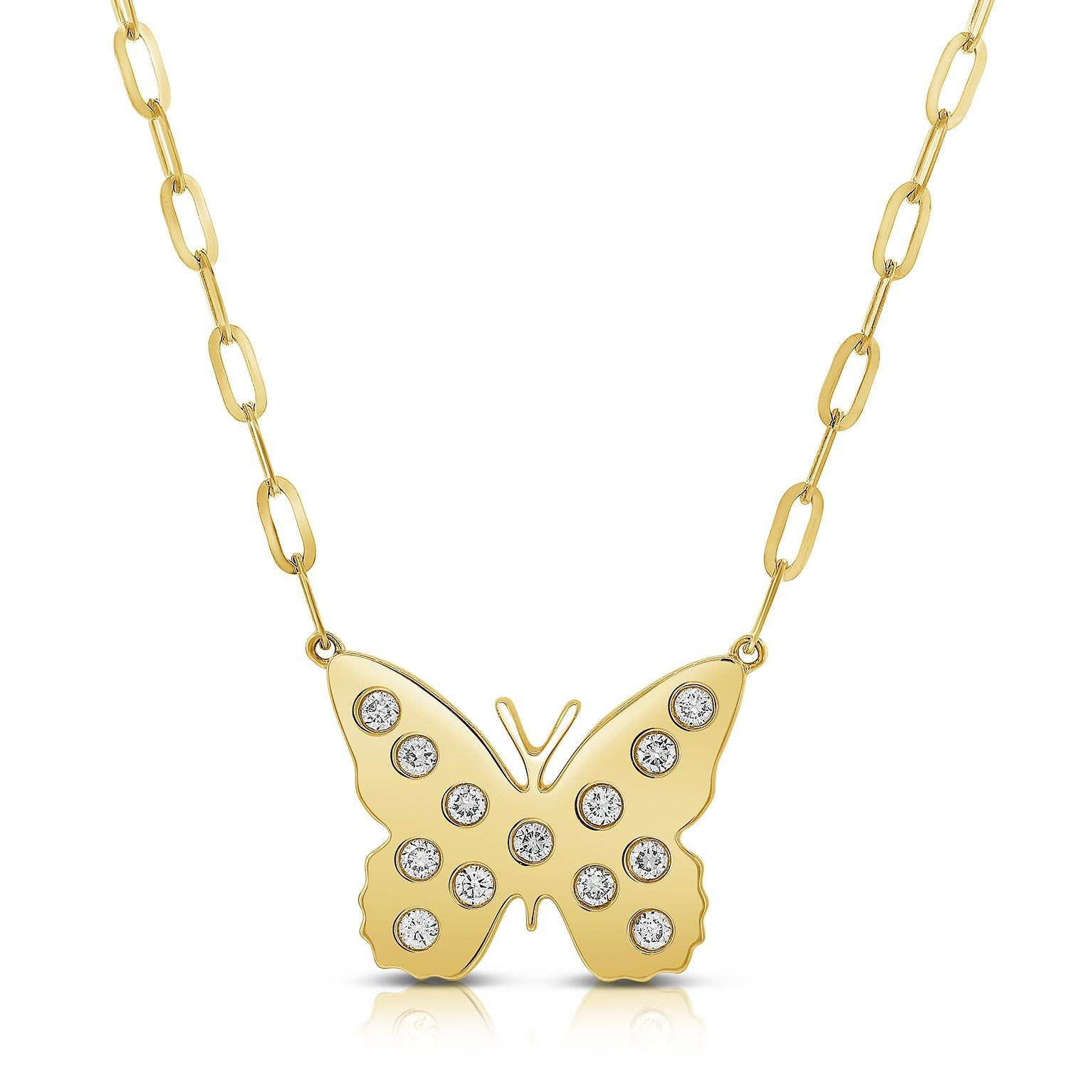 Collana con ciondolo a farfalla con diamanti da 0,42 carati in oro rosa 14 carati regolabile in vendita 5