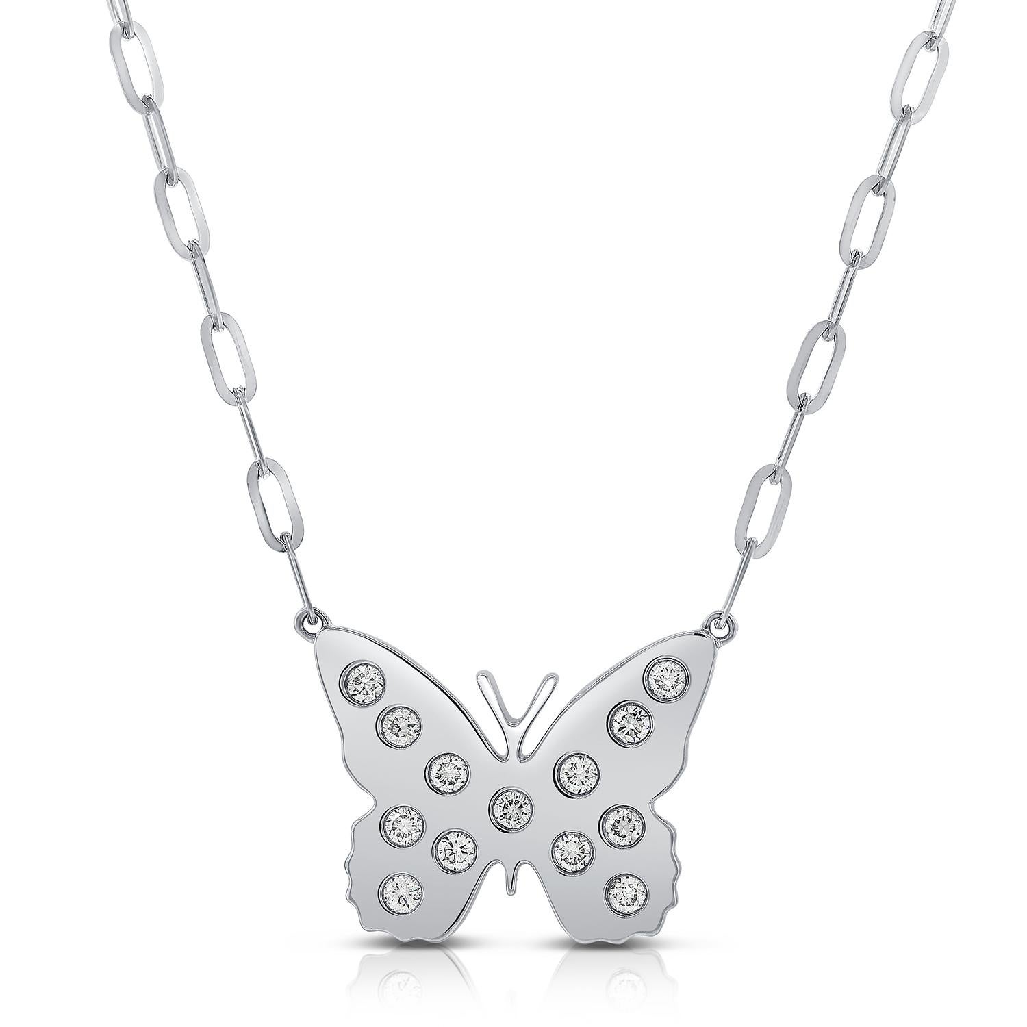 Collana con ciondolo a farfalla con diamanti da 0,42 carati in oro rosa 14 carati regolabile in vendita 6