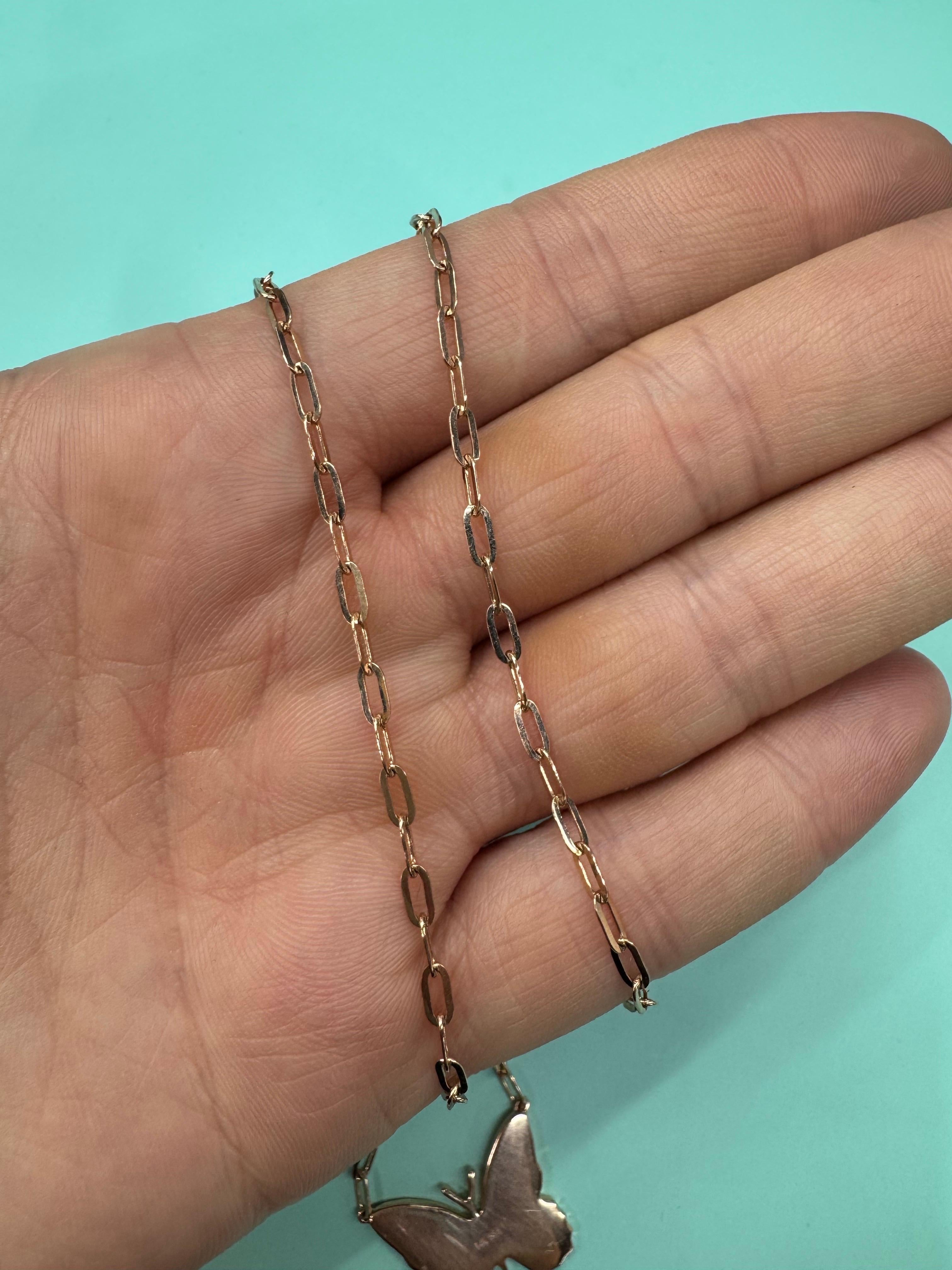 Collana con ciondolo a farfalla con diamanti da 0,42 carati in oro rosa 14 carati regolabile in vendita 2