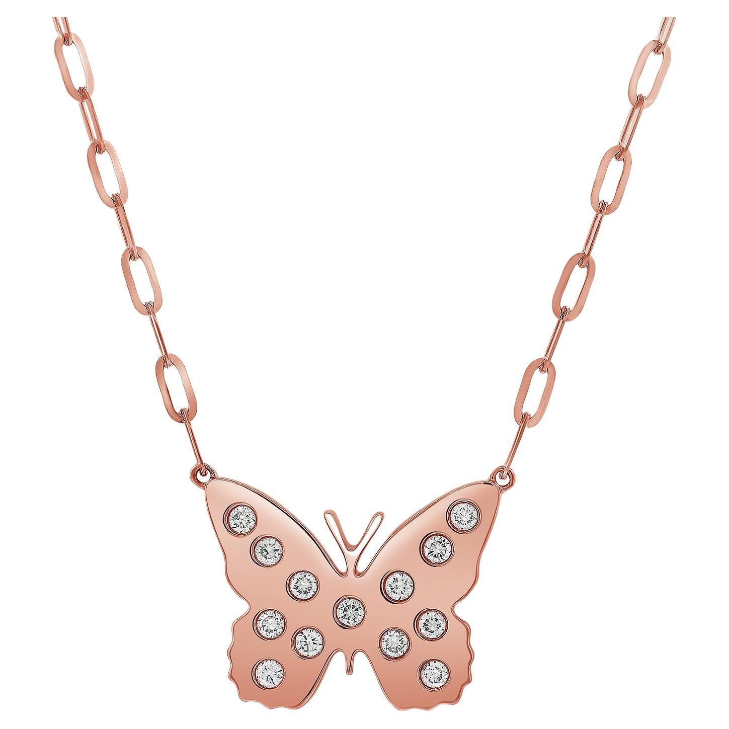 Diamond Butterfly Pendant Necklace 0.42 Carats 14 Karat Rose Gold Adjustable