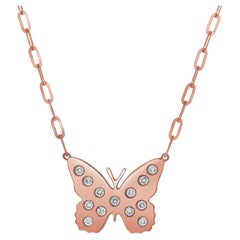 Diamond Butterfly Pendant Necklace 0.42 Carats 14 Karat Rose Gold Adjustable