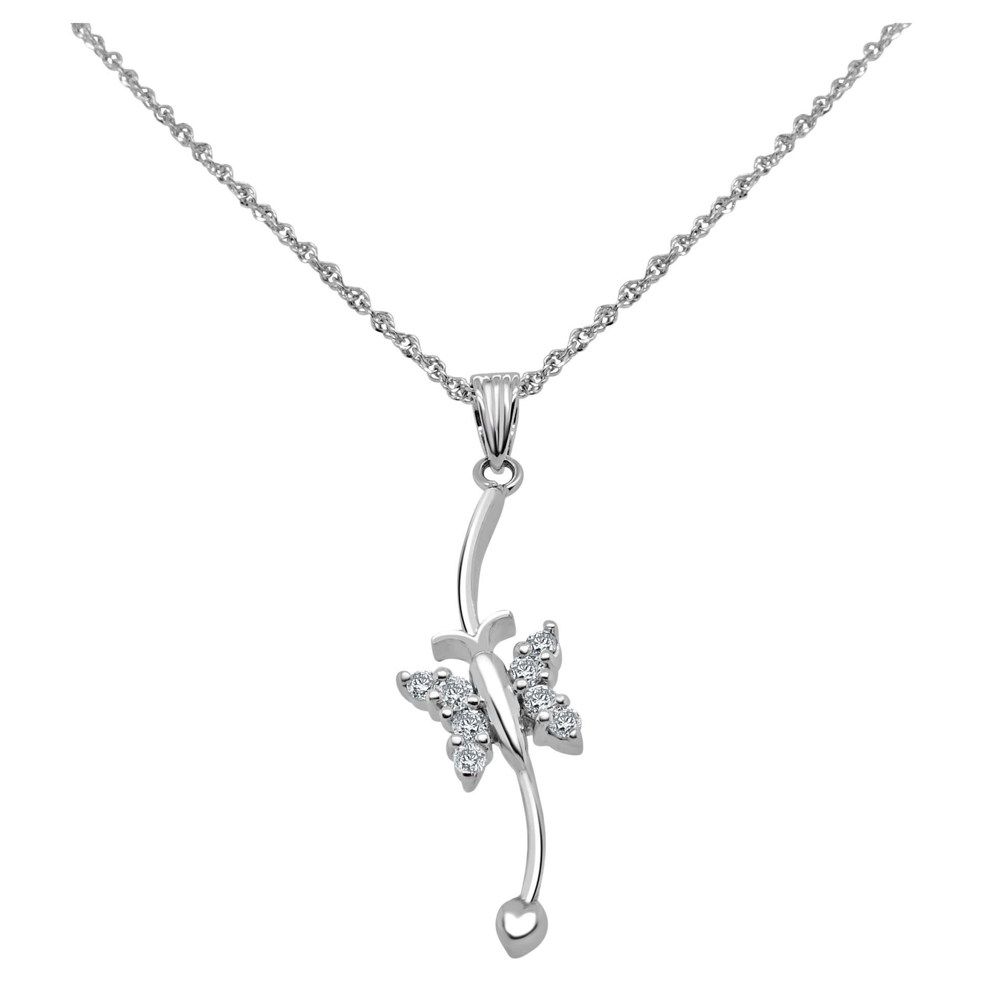 Diamond Butterfly Pendant Necklace For Sale
