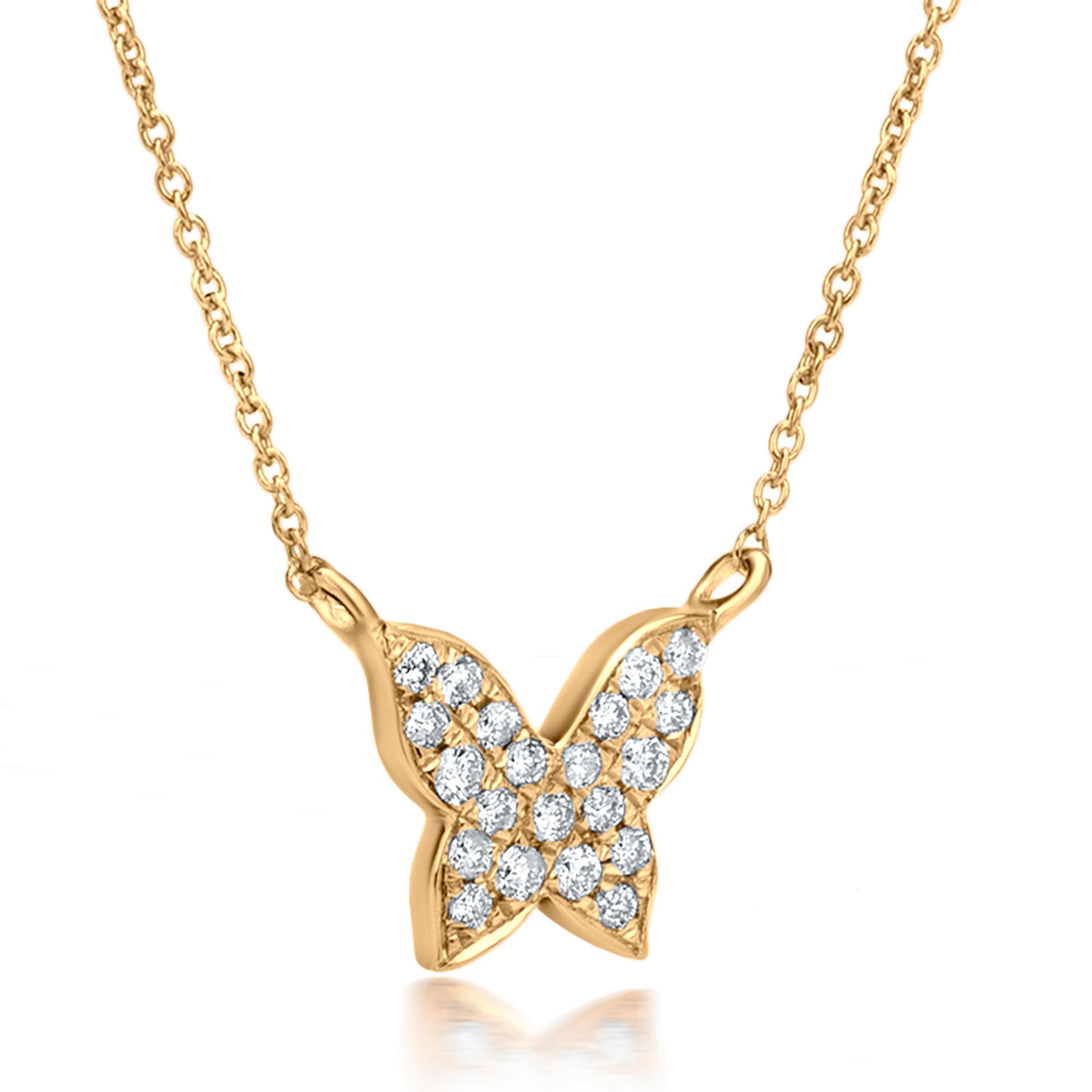 Contemporary Butterfly Diamond Pendant Necklace in 18k Yellow Gold