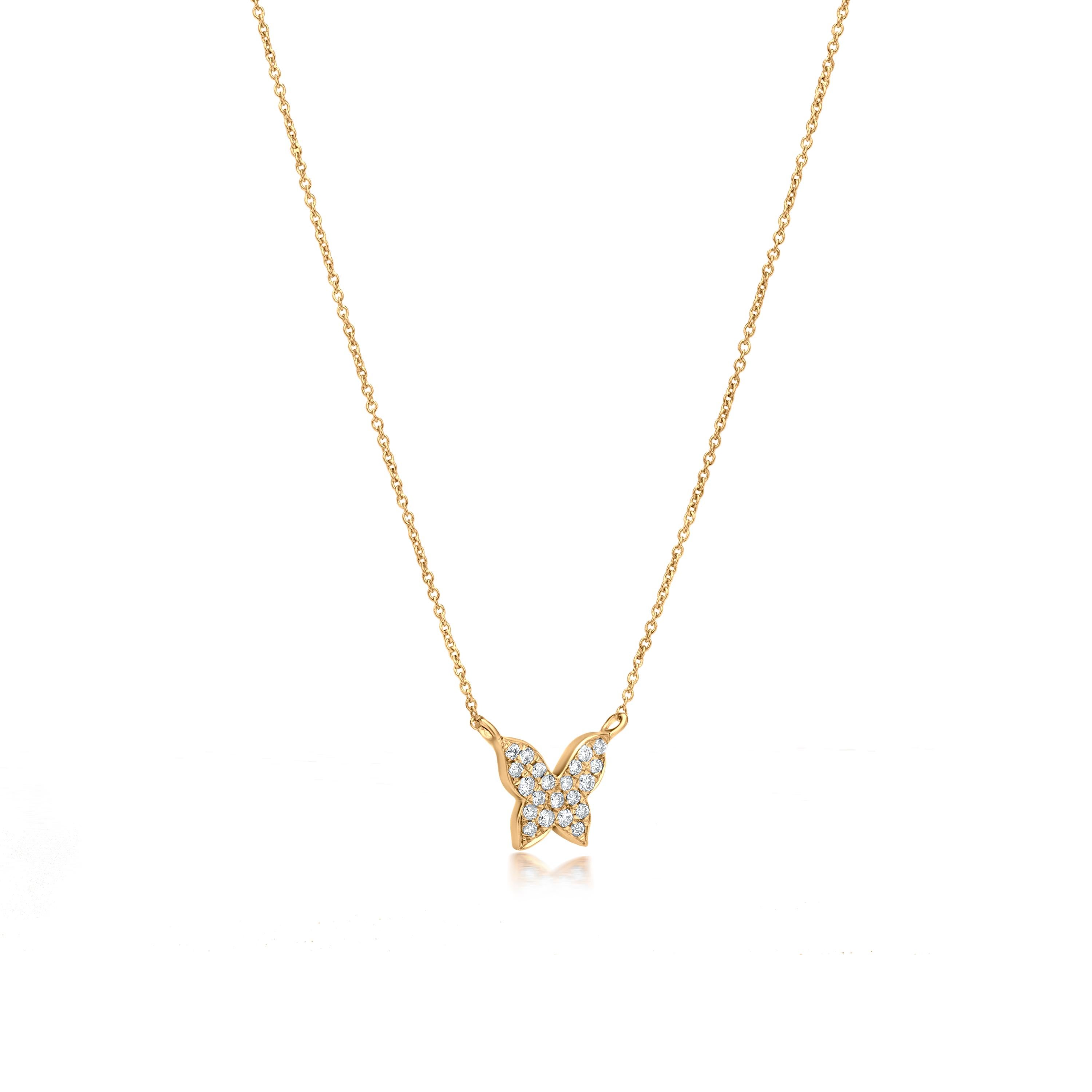 Round Cut Butterfly Diamond Pendant Necklace in 18k Yellow Gold