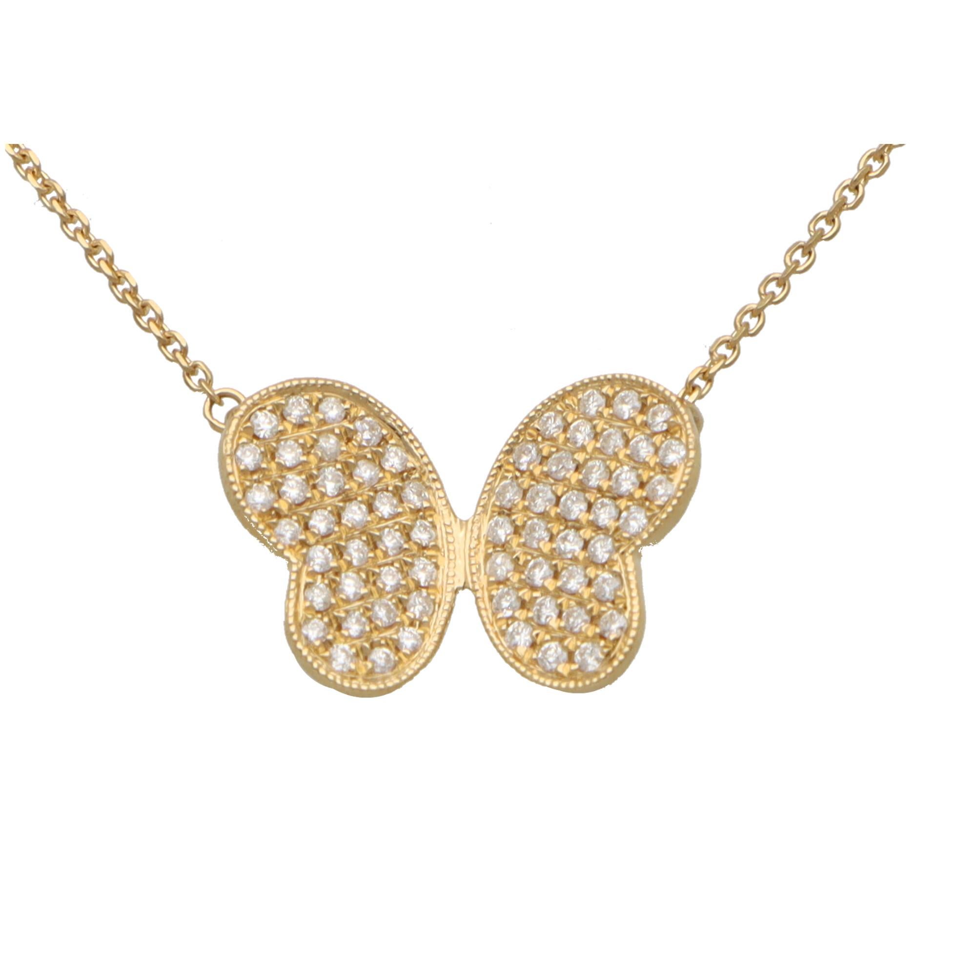 Women's or Men's Diamond Butterfly Pendant Set in 18k Yellow Gold For Sale