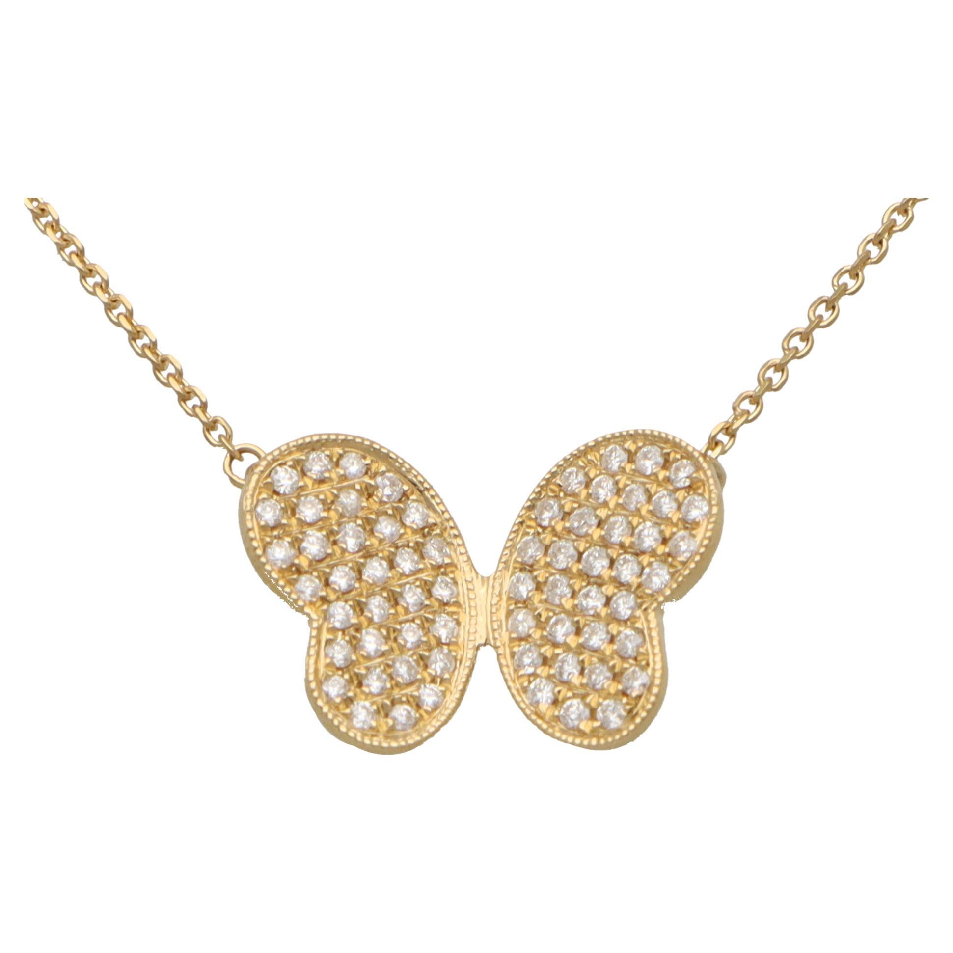 Diamond Butterfly Pendant Set in 18k Yellow Gold