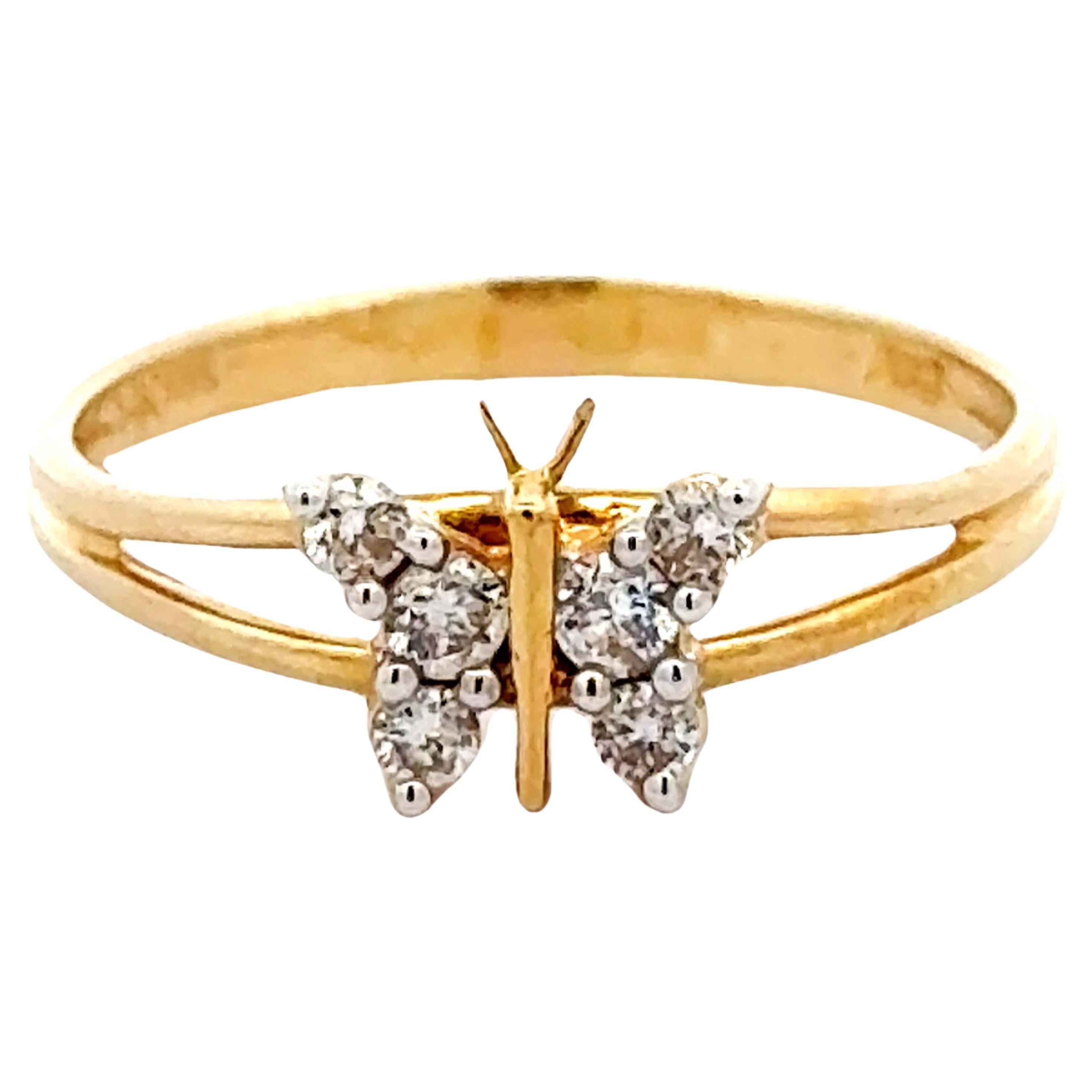 Anillo Mariposa Diamante Oro Amarillo 14K
