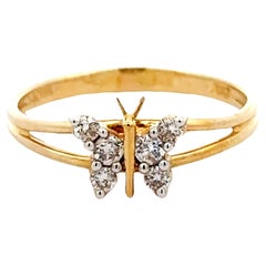 Vintage Diamond Butterfly Ring 14K Yellow Gold