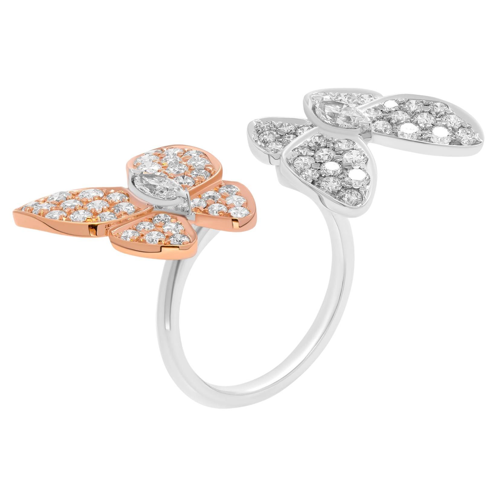 Diamond Butterfly Ring in 18k Rose and White Gold For Sale