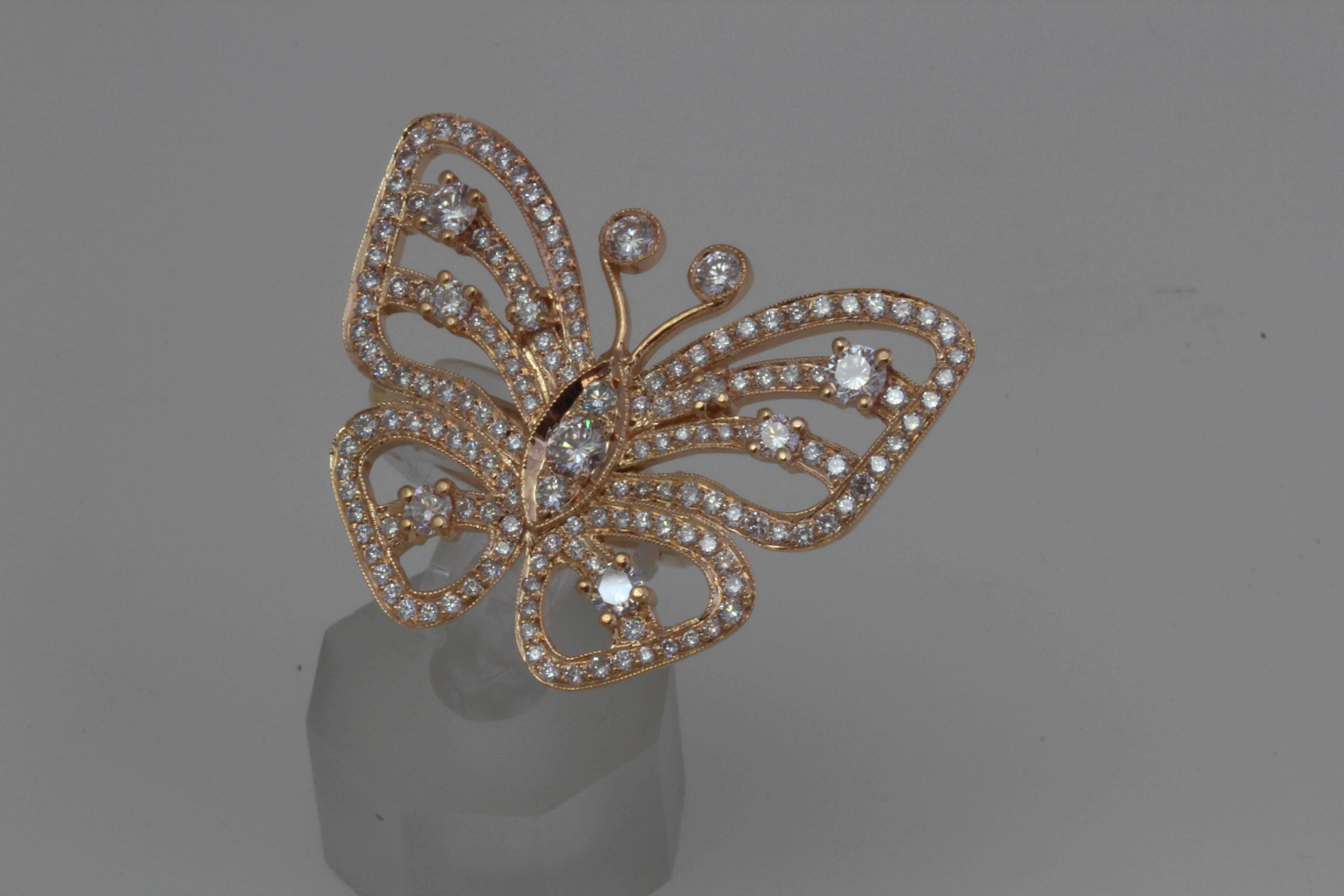 Diamant Schmetterling Ring in Rose Gold - Statement / Mode Ring im Zustand „Neu“ im Angebot in West Hollywood, CA