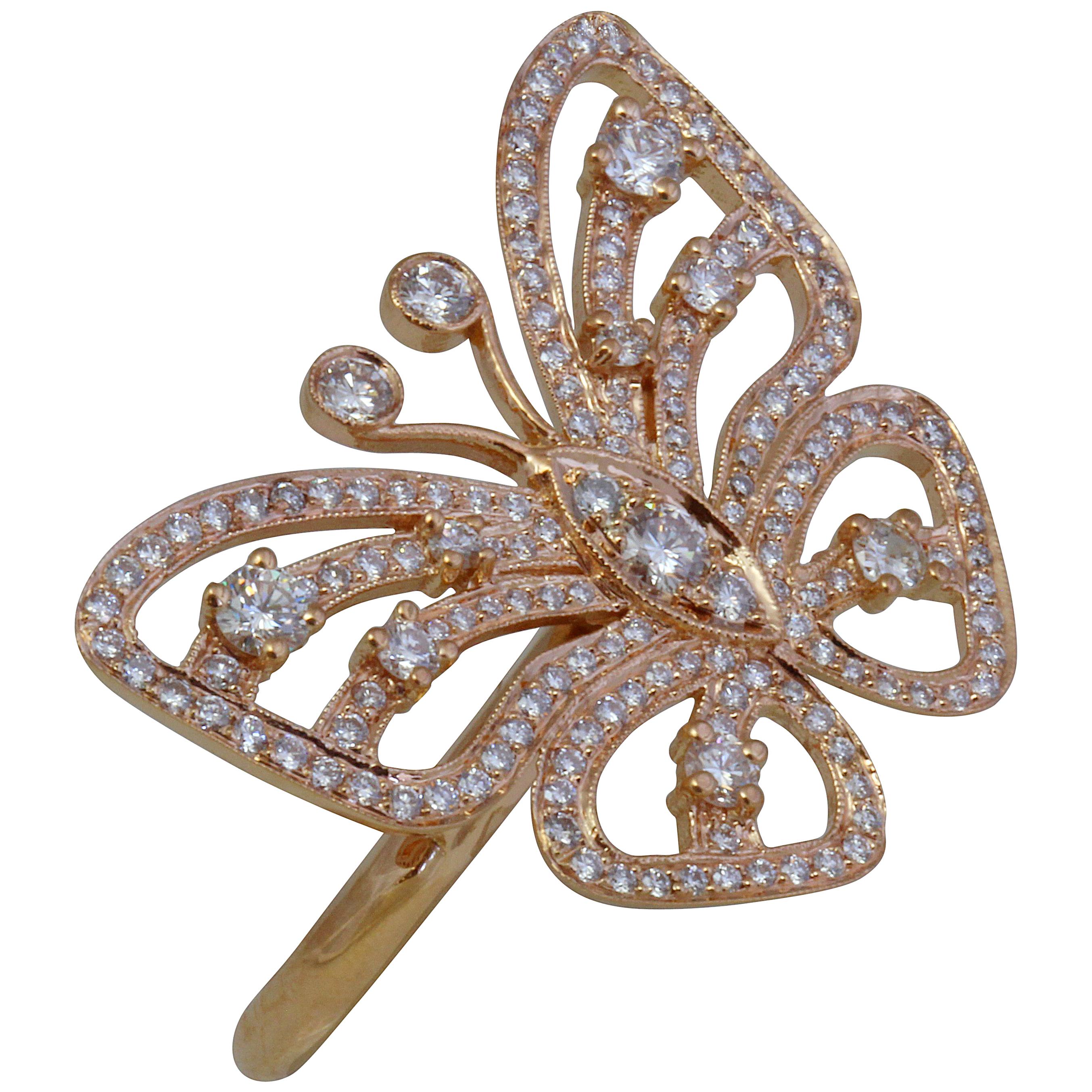 Diamond Butterfly Ring in Rose Gold - Statement / Fashion Ring For Sale