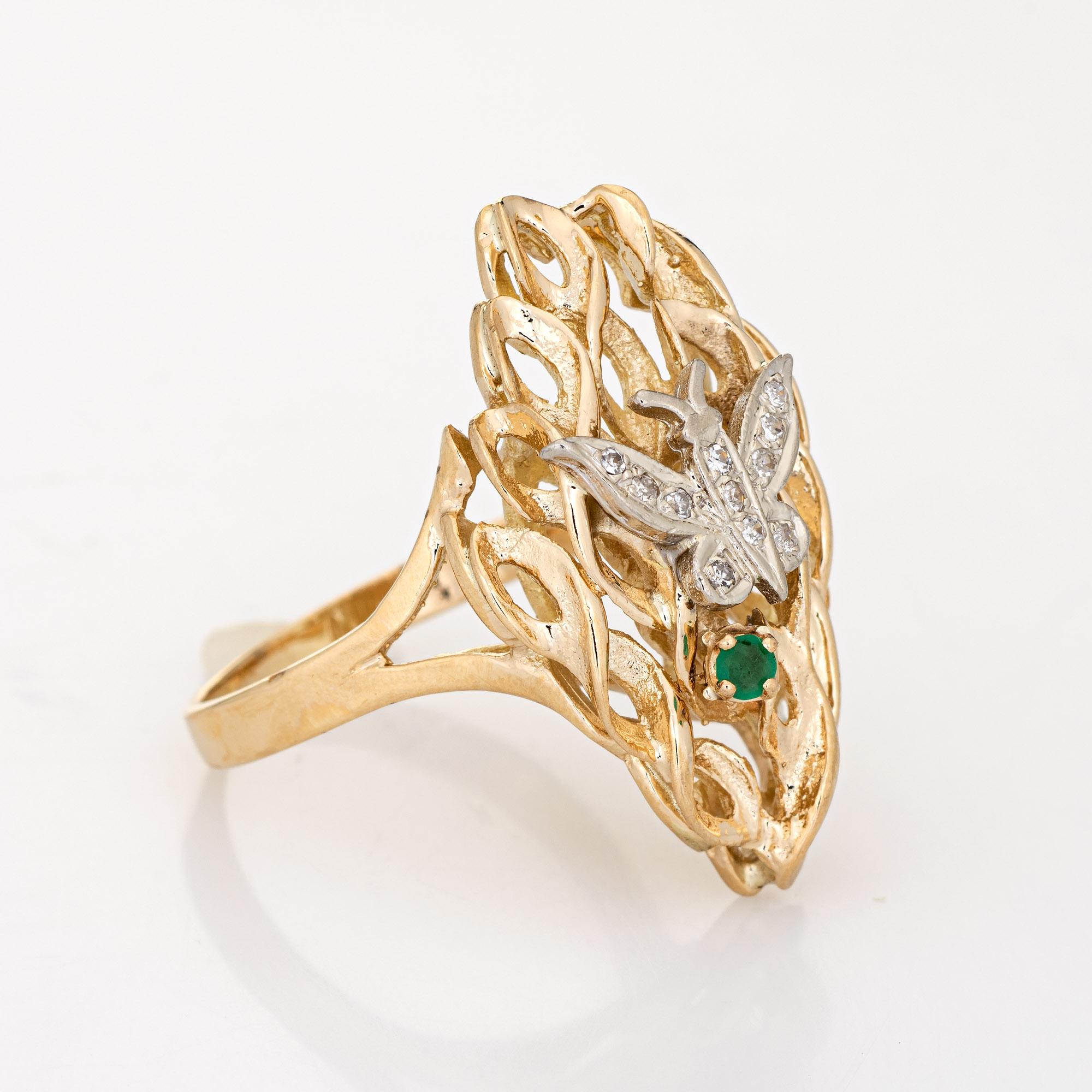 Modern Diamond Butterfly Ring Vintage 14k Yellow Gold Sz 10.5 Estate Fine Jewelry For Sale