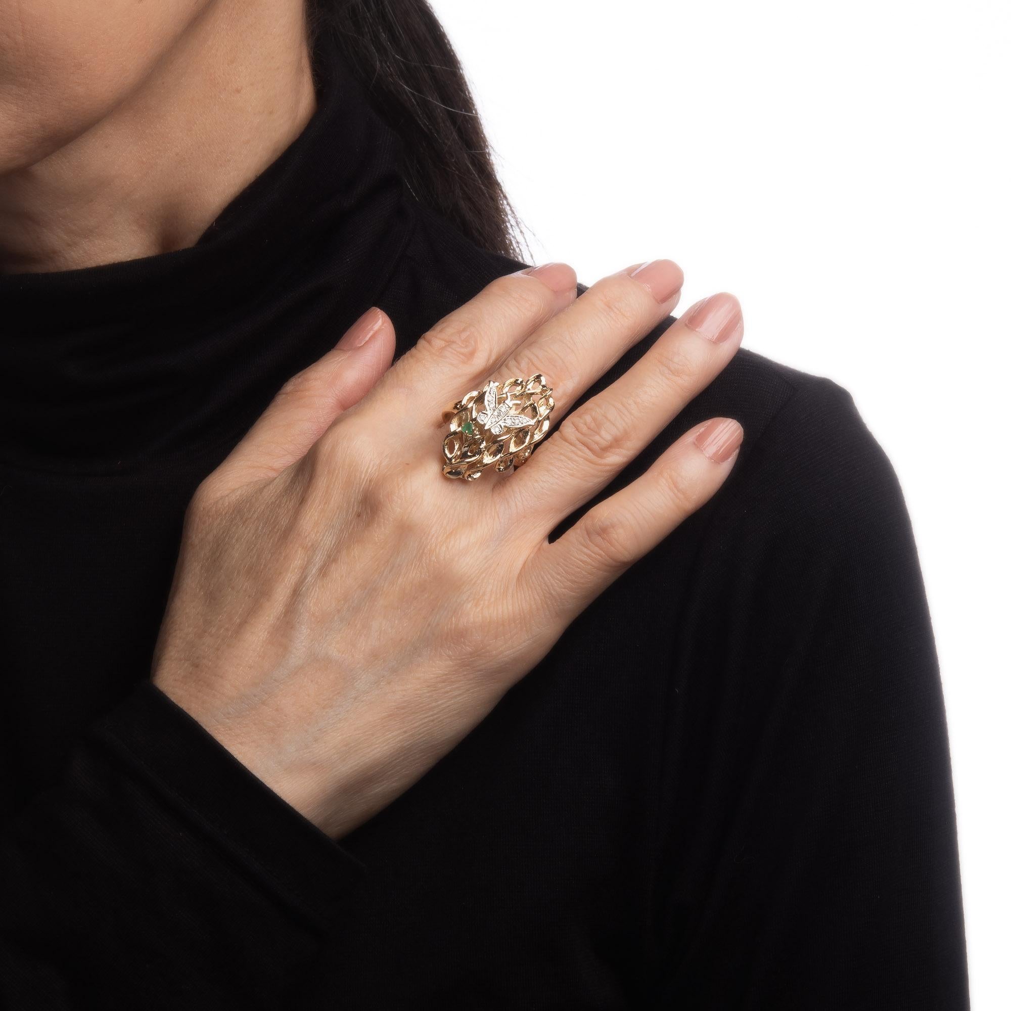 Women's Diamond Butterfly Ring Vintage 14k Yellow Gold Sz 10.5 Estate Fine Jewelry For Sale