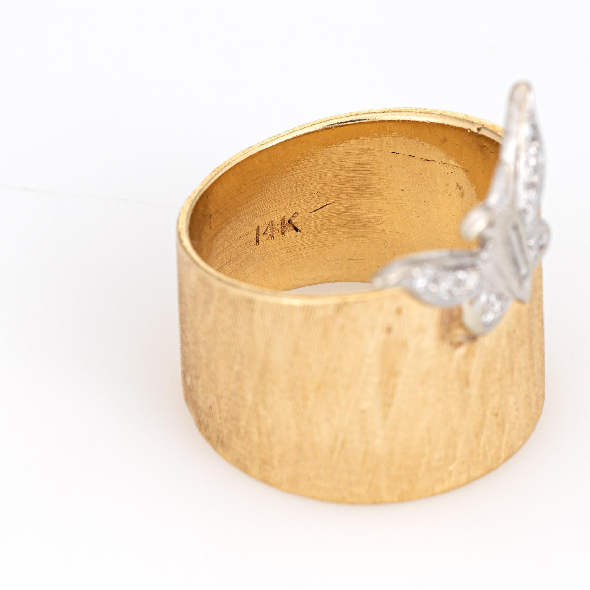Diamant Schmetterling Ring Vintage 14 Karat Gelbgold Wide Band Florentine Finish 1
