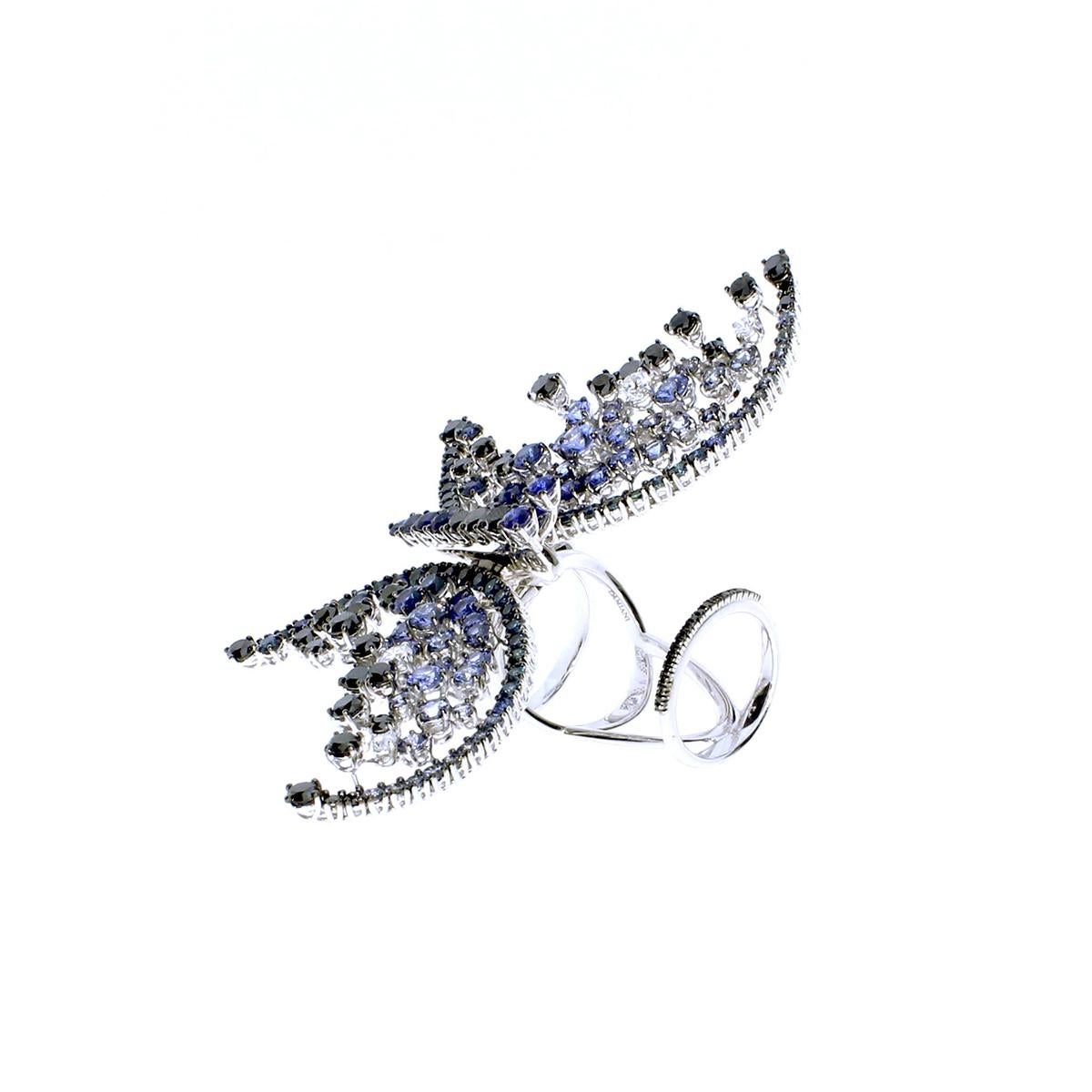 Round Cut Diamond Butterfly Sapphire and Diamond Ring For Sale