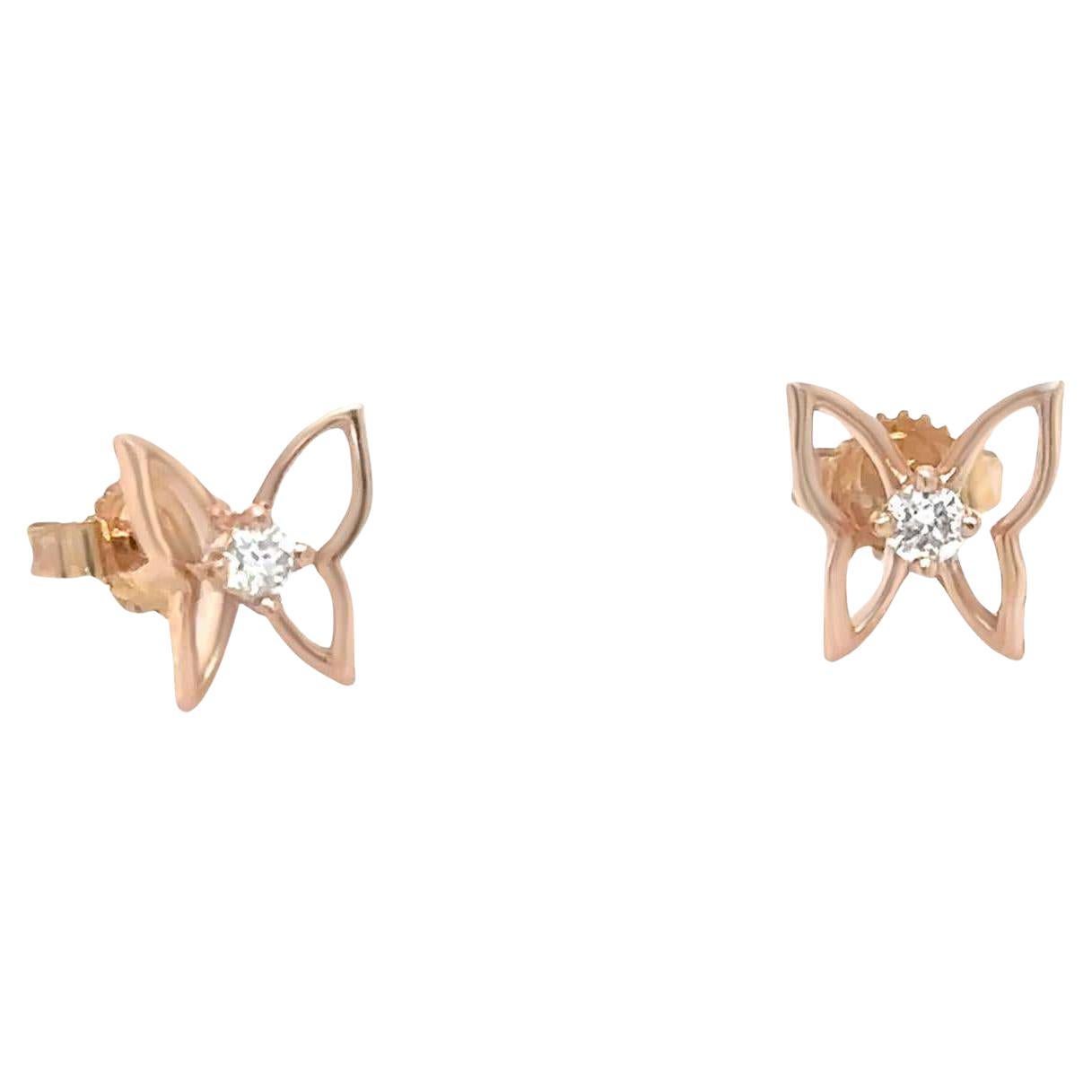 Diamond Butterfly Stud Earrings 14K Rose Gold