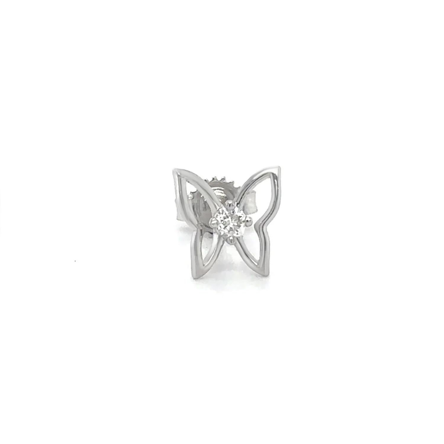 Round Cut Diamond Butterfly Stud Earrings 14K White Gold For Sale