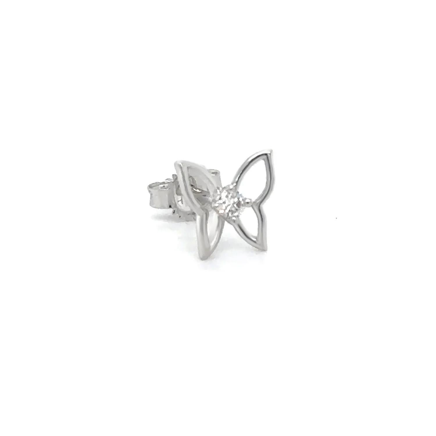 Diamond Butterfly Stud Earrings 14K White Gold In Excellent Condition For Sale In Laguna Niguel, CA