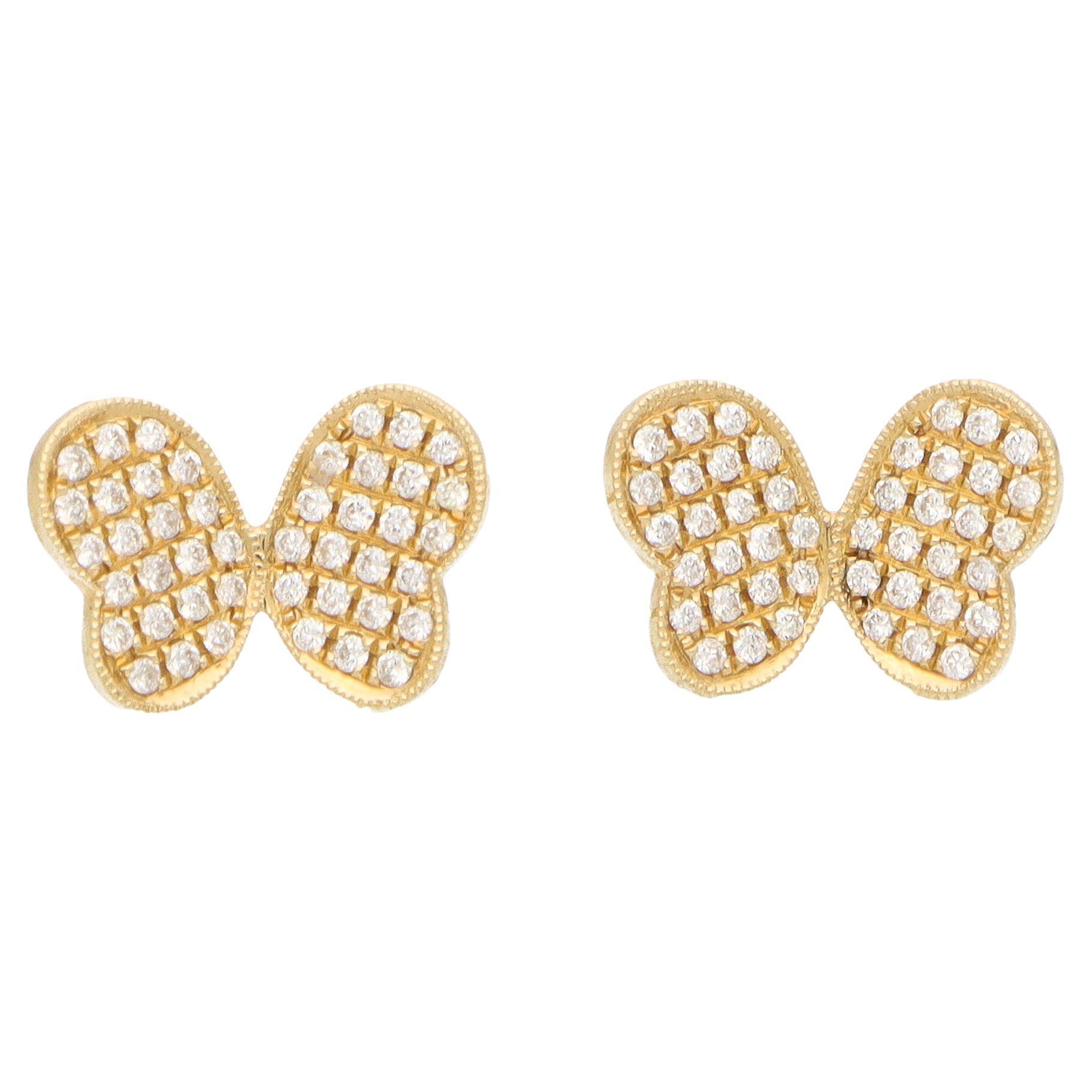 Diamond Butterfly Stud Earrings Set in 18k Yellow Gold