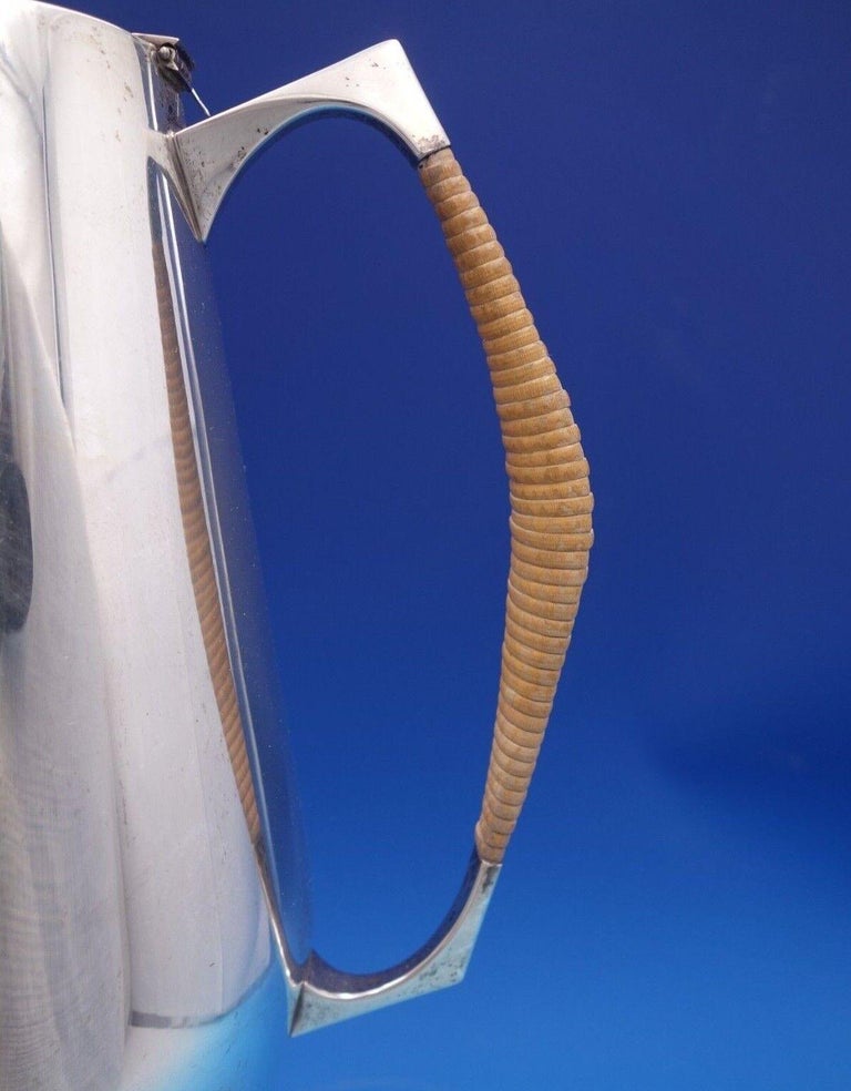 Diamond by Reed and Barton Sterling Silver Tea Set 3pc w/ Rattan Handle '7067' For Sale at 1stDibs