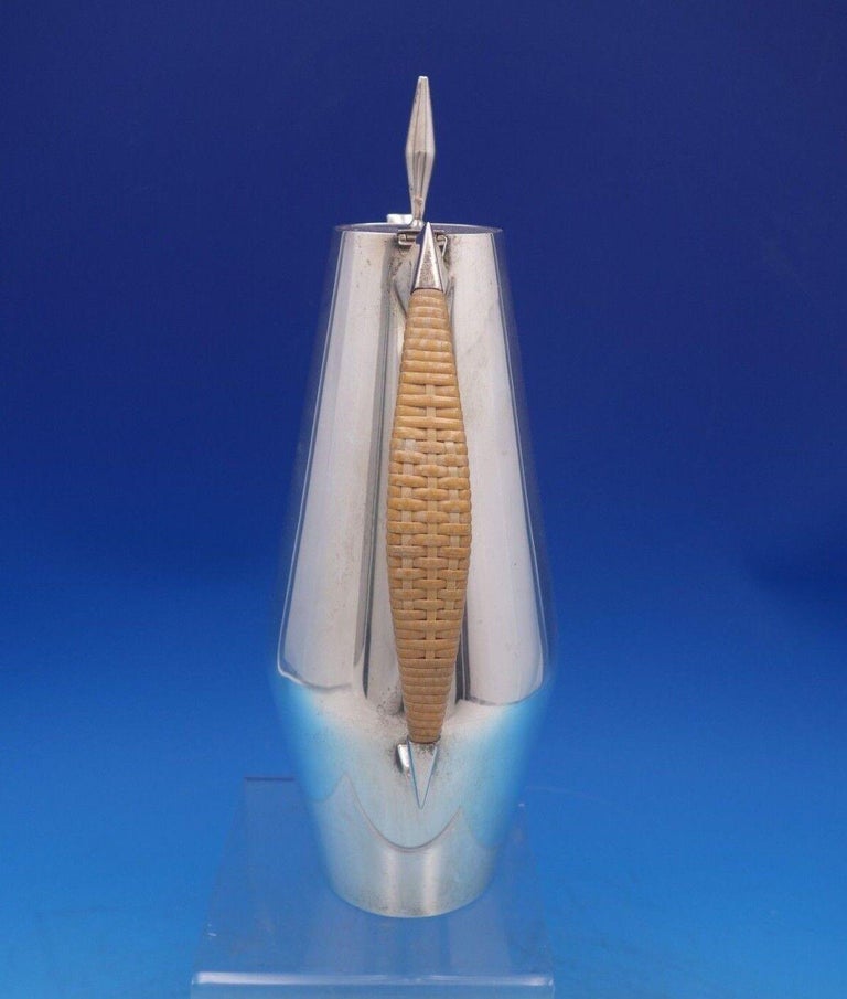 Diamond by Reed and Barton Sterling Silver Tea Set 3pc w/ Rattan Handle '7067' For Sale at 1stDibs