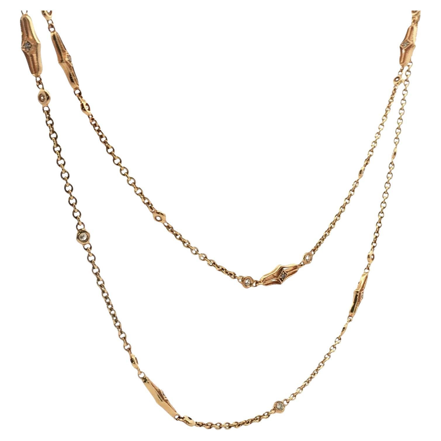 Diamond By The Yard 14 Karat Yellow Gold 36 Inch Link Necklace Gabriel 
Co. For Sale