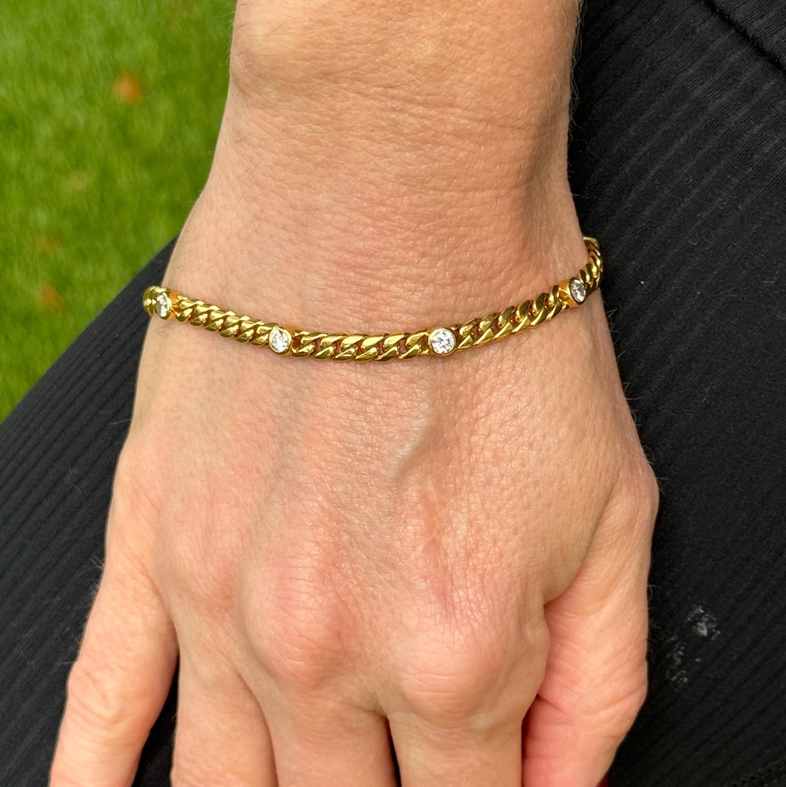 Modern Diamond By The Yard Curb Link 18 Karat Yellow Gold Bracelet