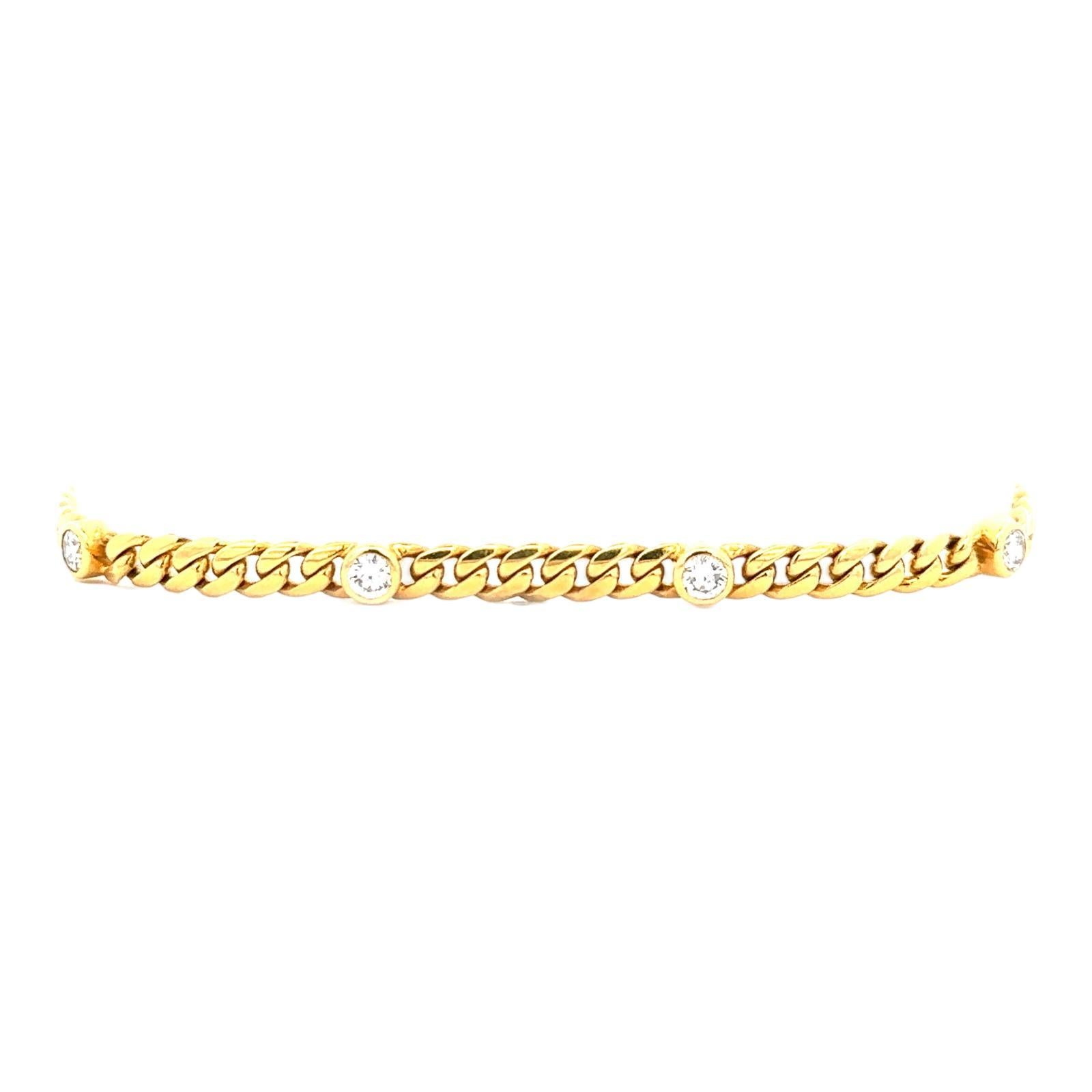 Round Cut Diamond By The Yard Curb Link 18 Karat Yellow Gold Bracelet