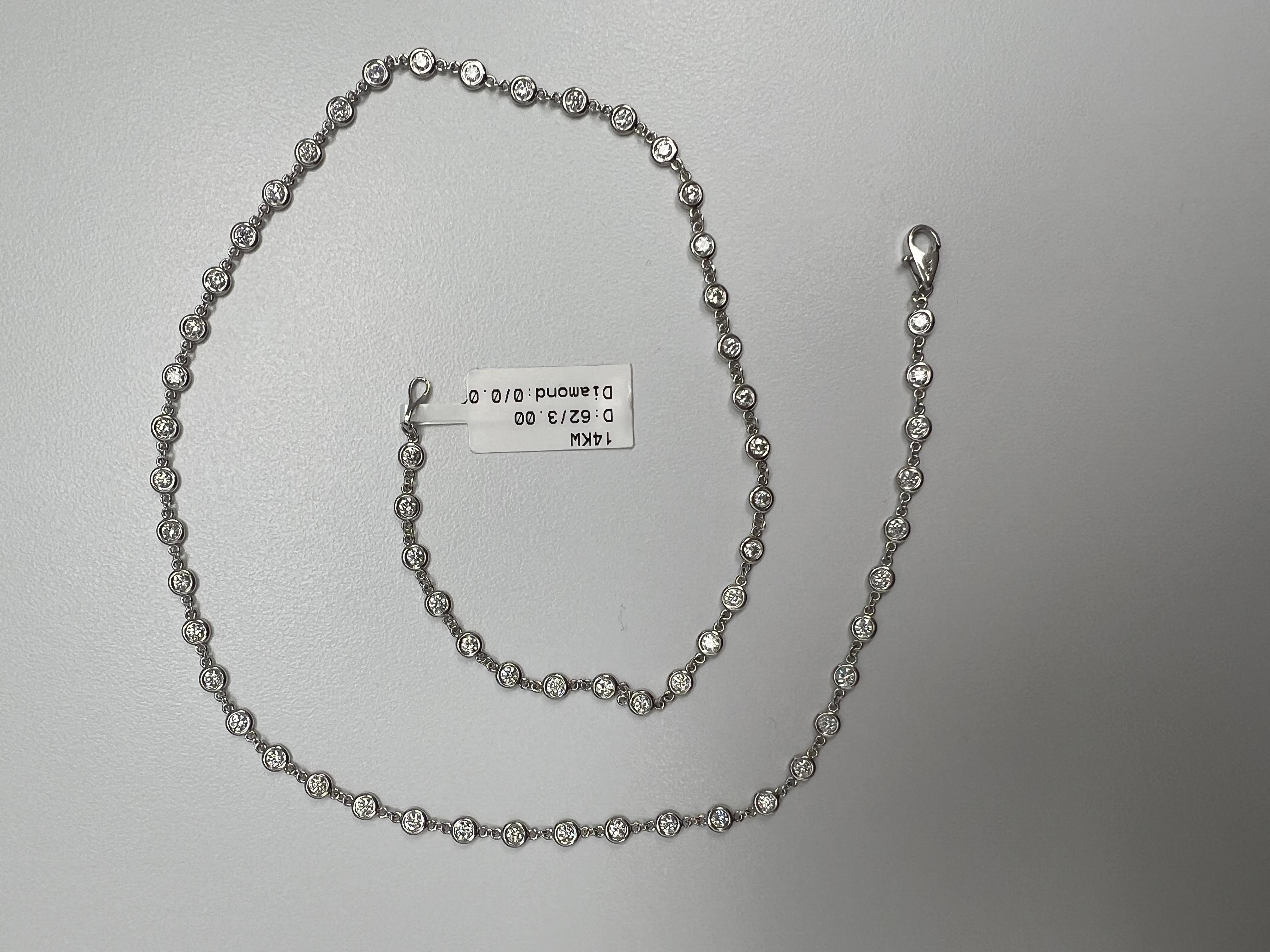 Brilliant Cut Diamond by the yard Necklace - 14K gold - 62 Natural Diamonds - 3.00 Total Carat For Sale